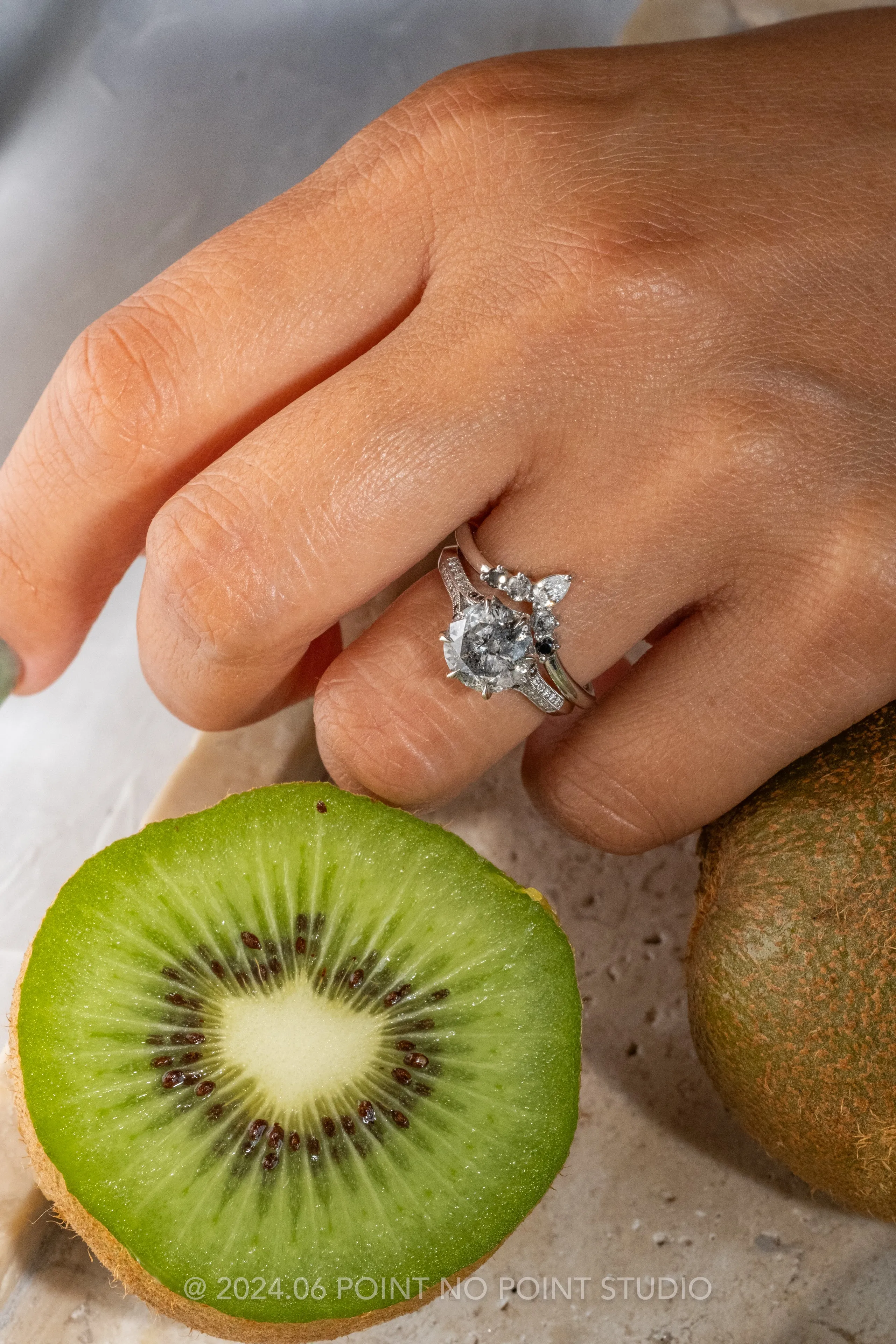 2.26 Carat Salt and Pepper Round Diamond Engagement Ring, Ombre Mackenzie Setting, Platinum