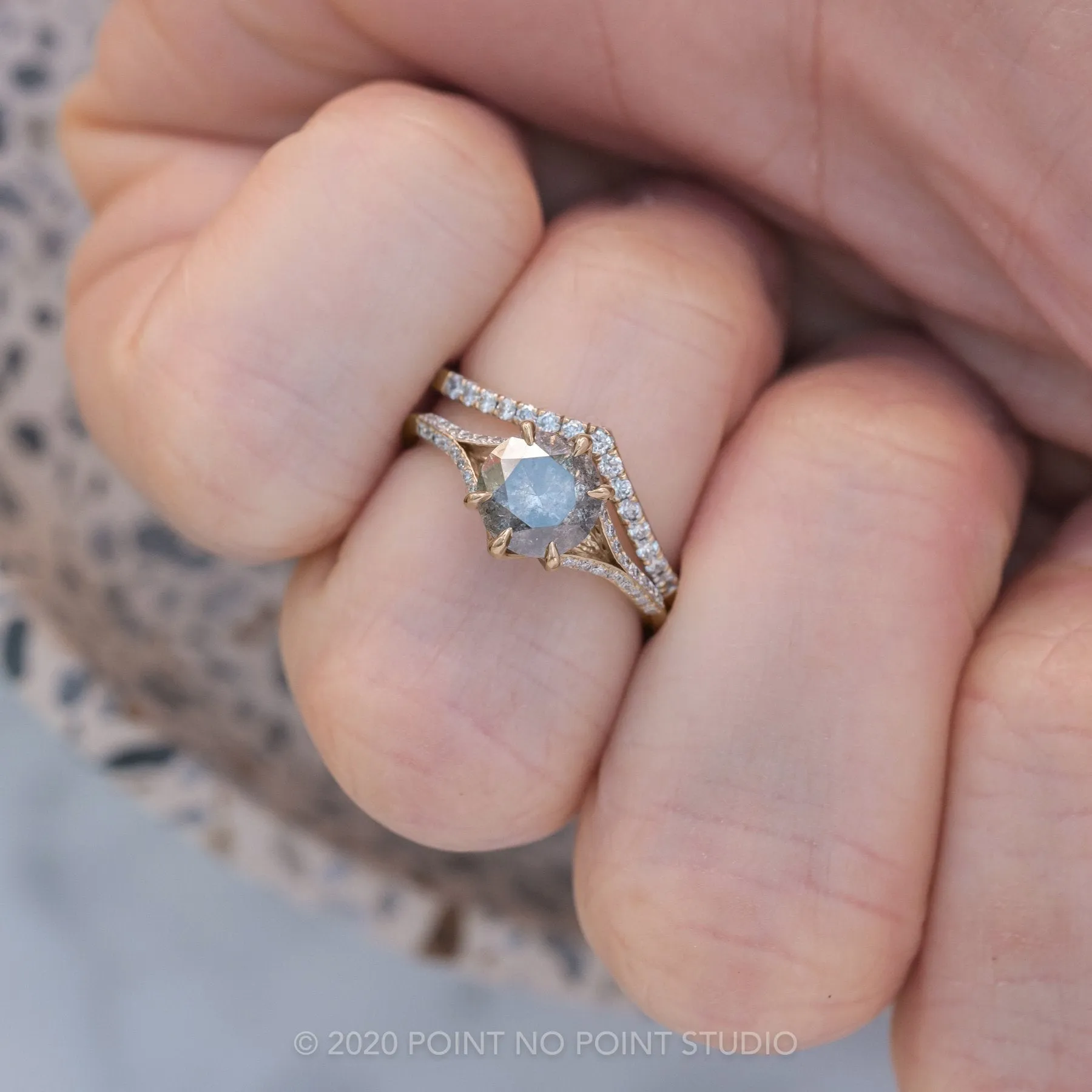 2.28 Carat Salt and Pepper Diamond Engagement Ring, Mackenzie Setting, 14K Rose Gold