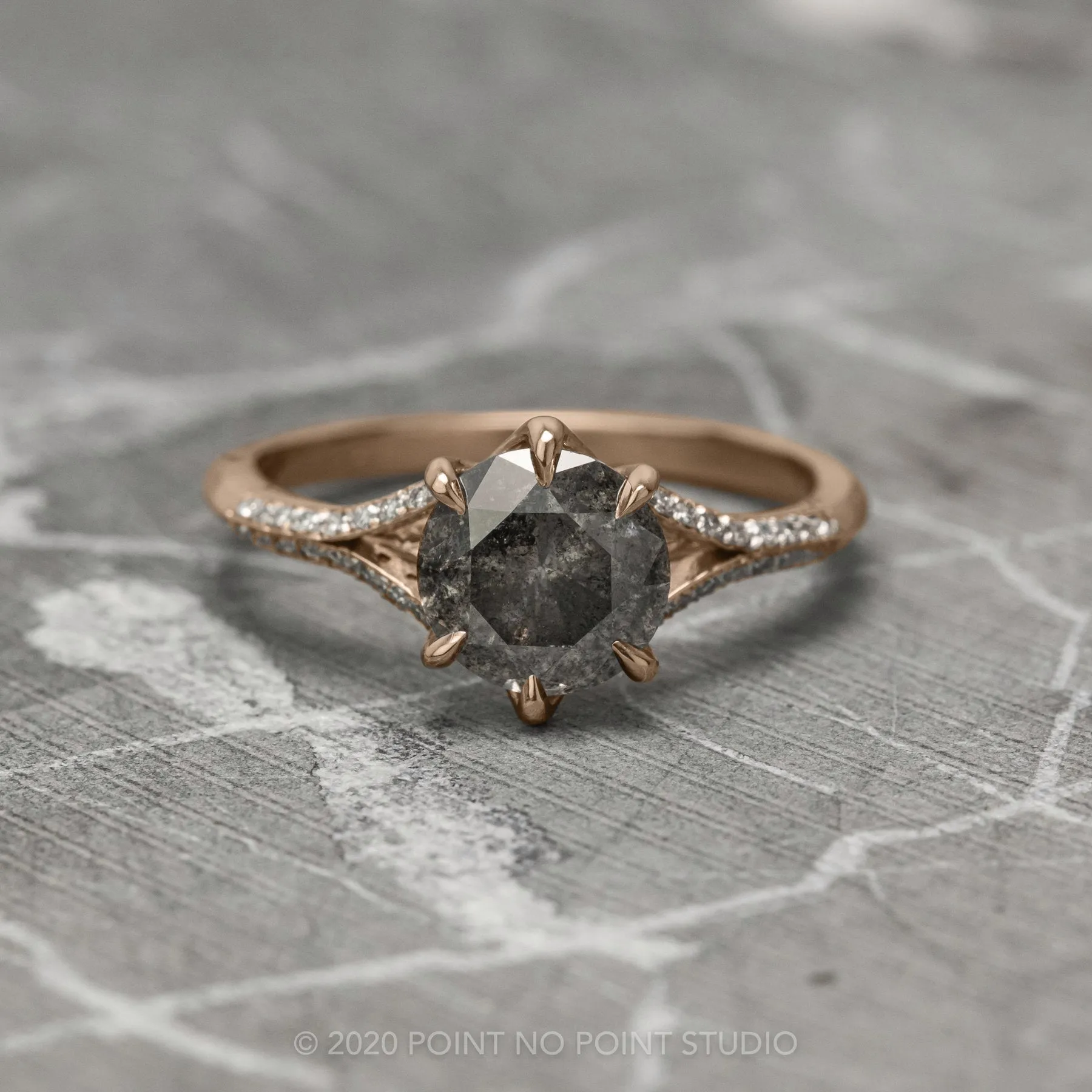 2.28 Carat Salt and Pepper Diamond Engagement Ring, Mackenzie Setting, 14K Rose Gold