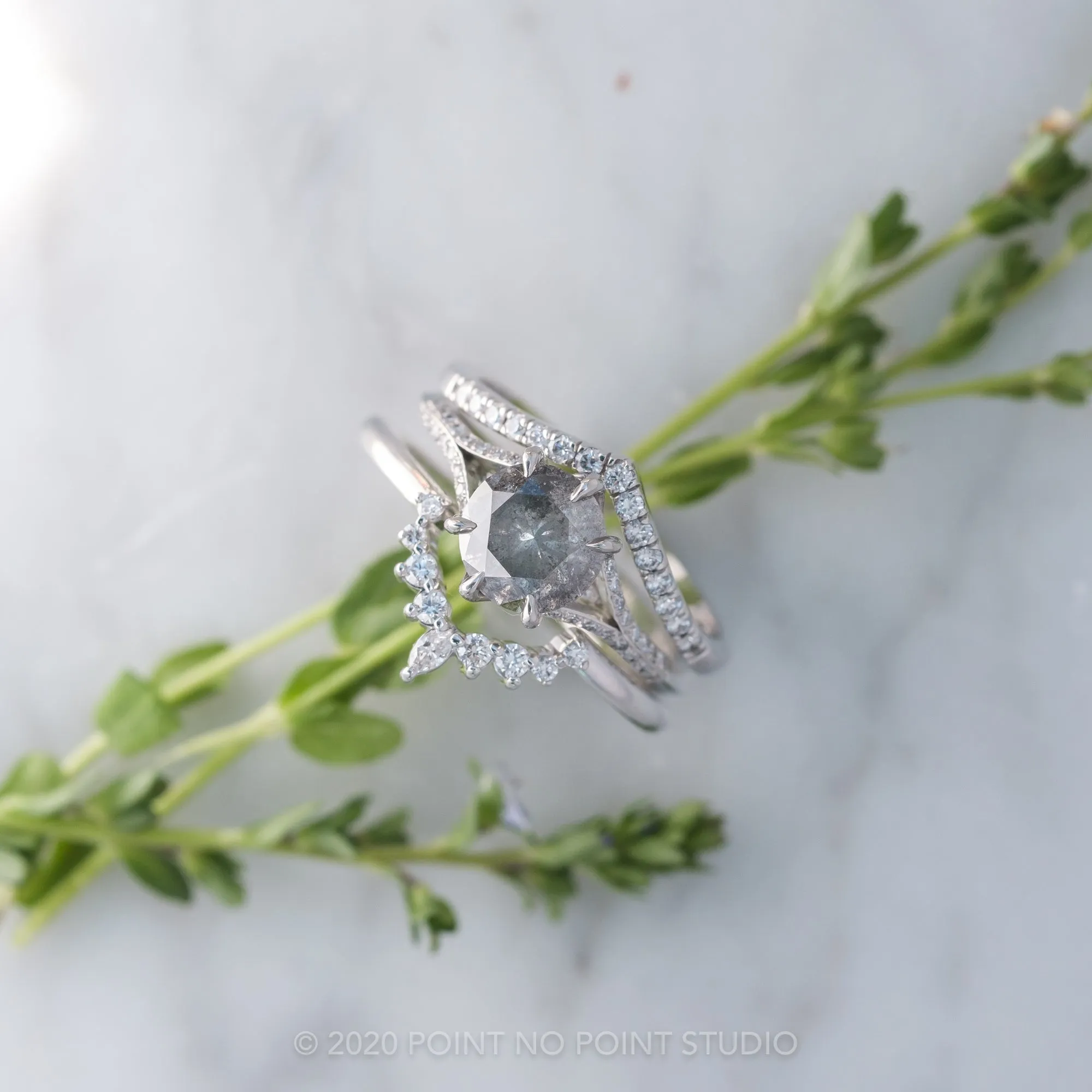2.28 Carat Salt and Pepper Diamond Engagement Ring, Mackenzie Setting, 14K White Gold