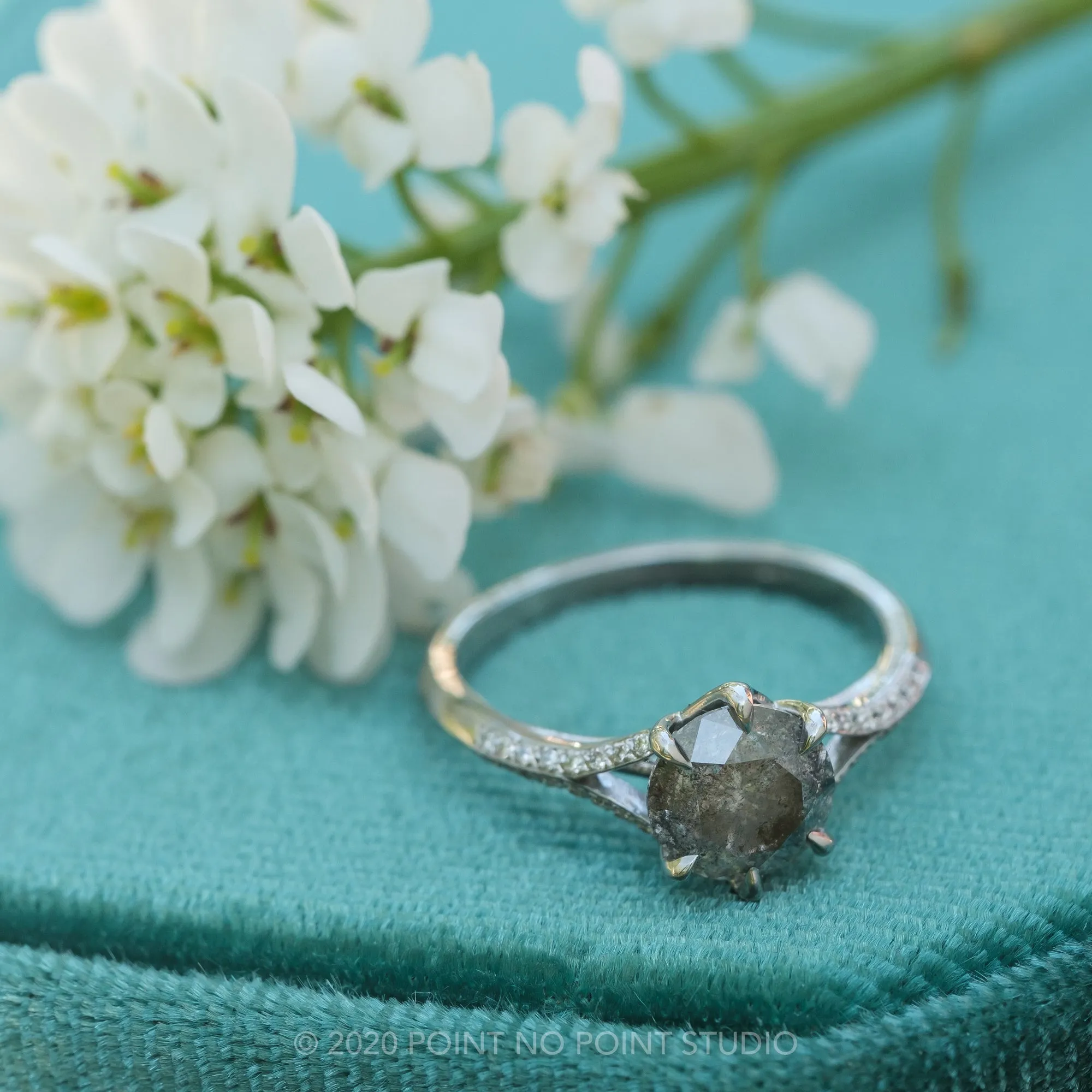 2.28 Carat Salt and Pepper Diamond Engagement Ring, Mackenzie Setting, 14K White Gold