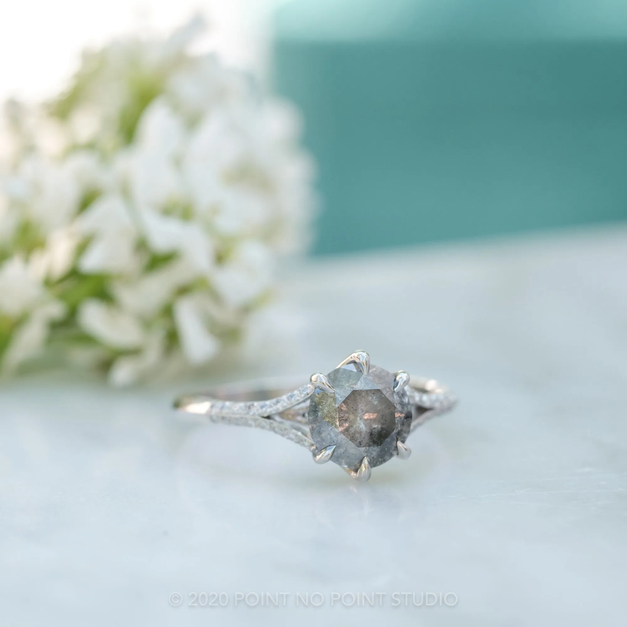 2.28 Carat Salt and Pepper Diamond Engagement Ring, Mackenzie Setting, 14K White Gold