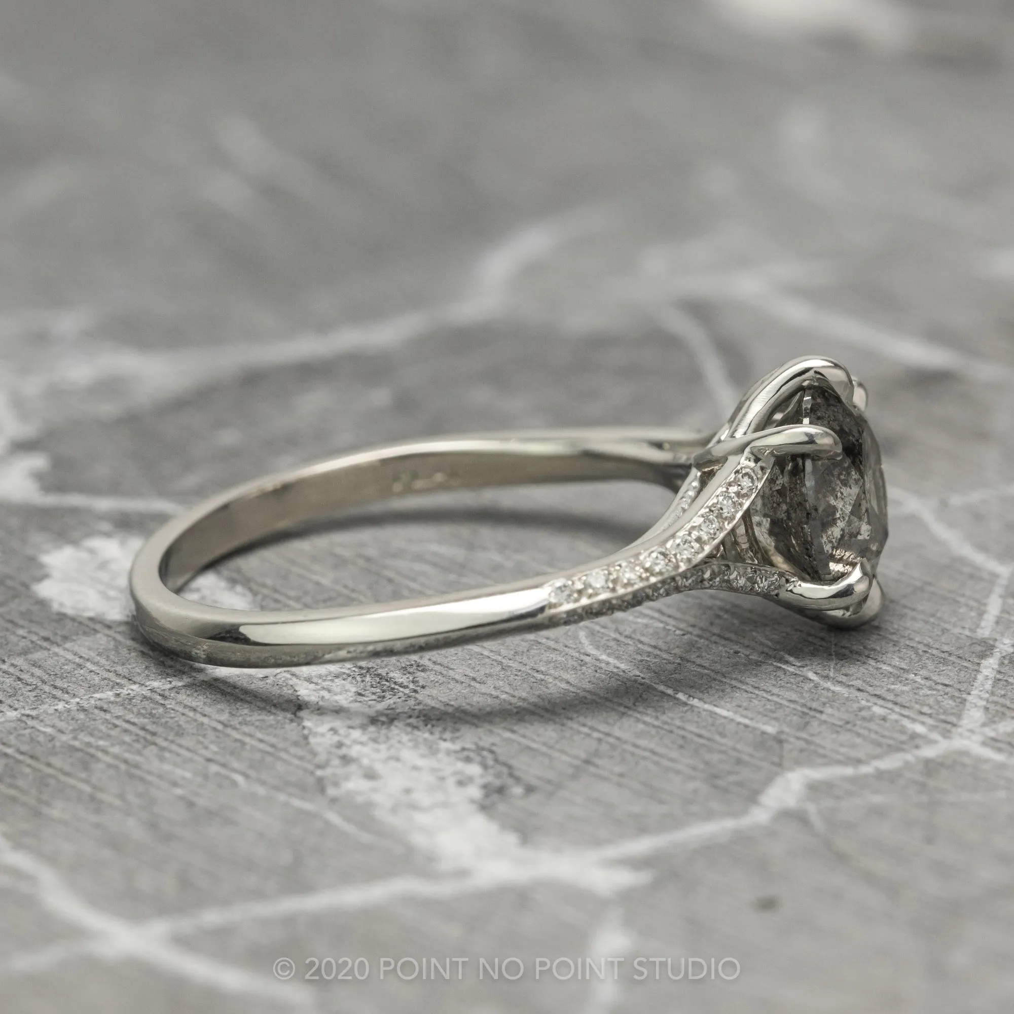 2.28 Carat Salt and Pepper Diamond Engagement Ring, Mackenzie Setting, 14K White Gold