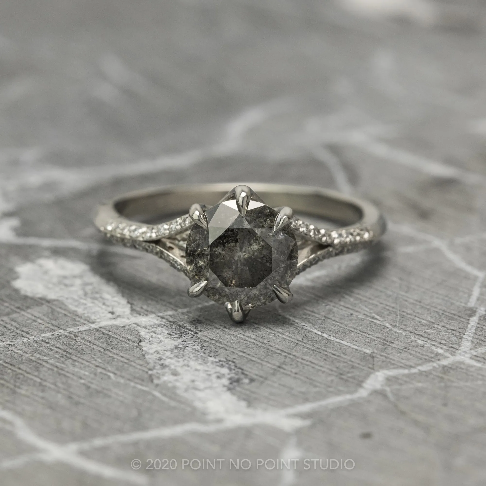 2.28 Carat Salt and Pepper Diamond Engagement Ring, Mackenzie Setting, 14K White Gold