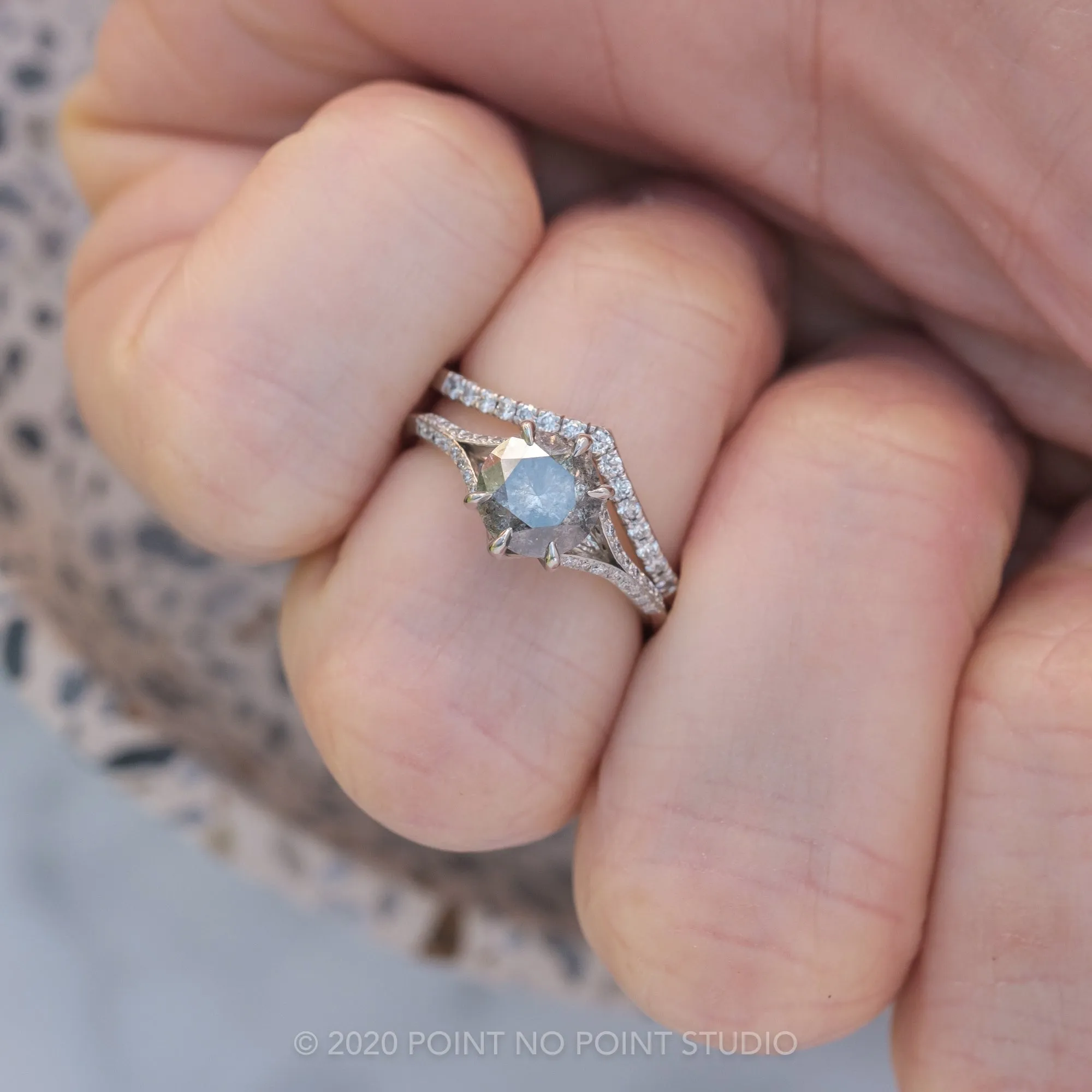 2.28 Carat Salt and Pepper Diamond Engagement Ring, Mackenzie Setting, 14K White Gold