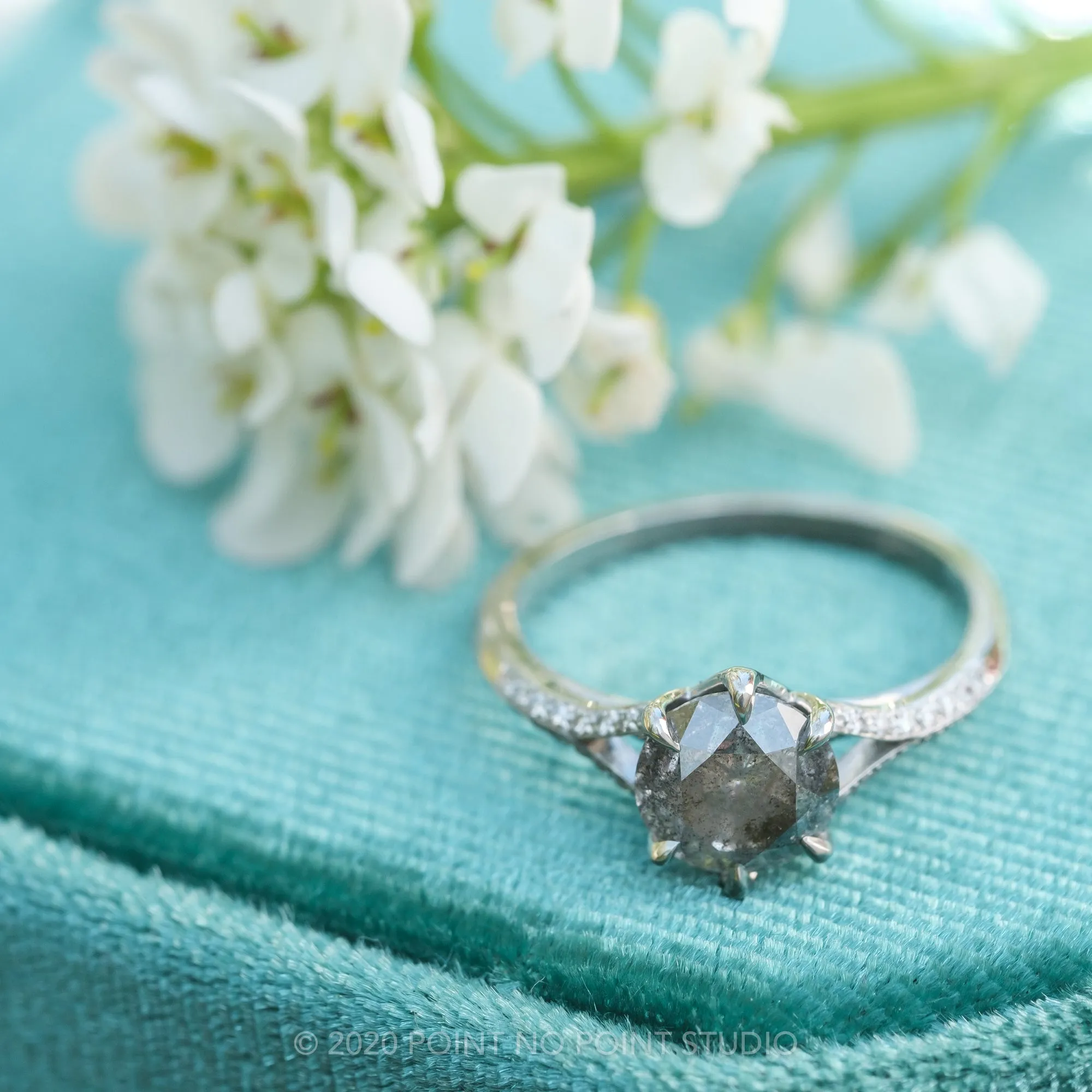 2.28 Carat Salt and Pepper Diamond Engagement Ring, Mackenzie Setting, 14K White Gold