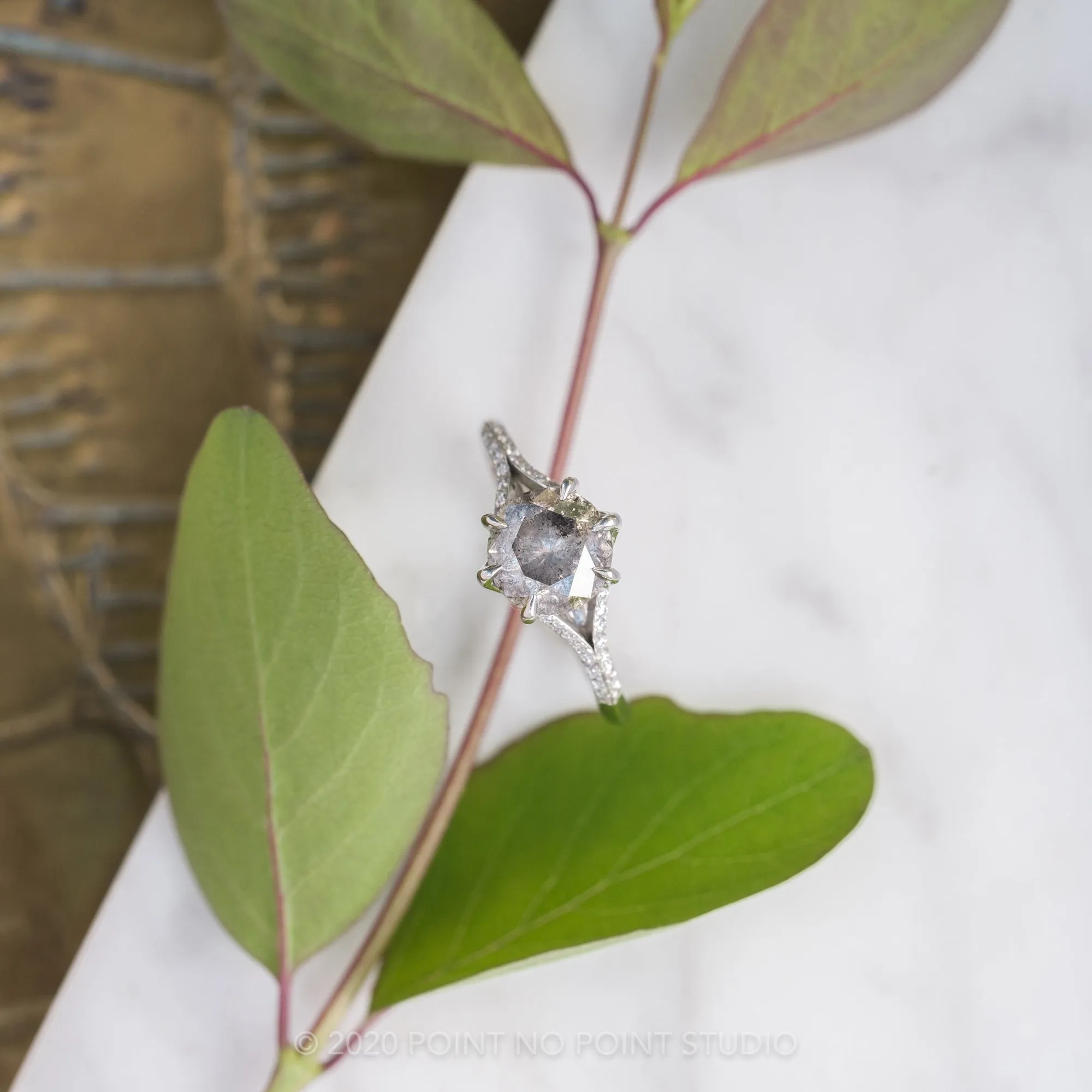 2.28 Carat Salt and Pepper Diamond Engagement Ring, Mackenzie Setting, 14K White Gold