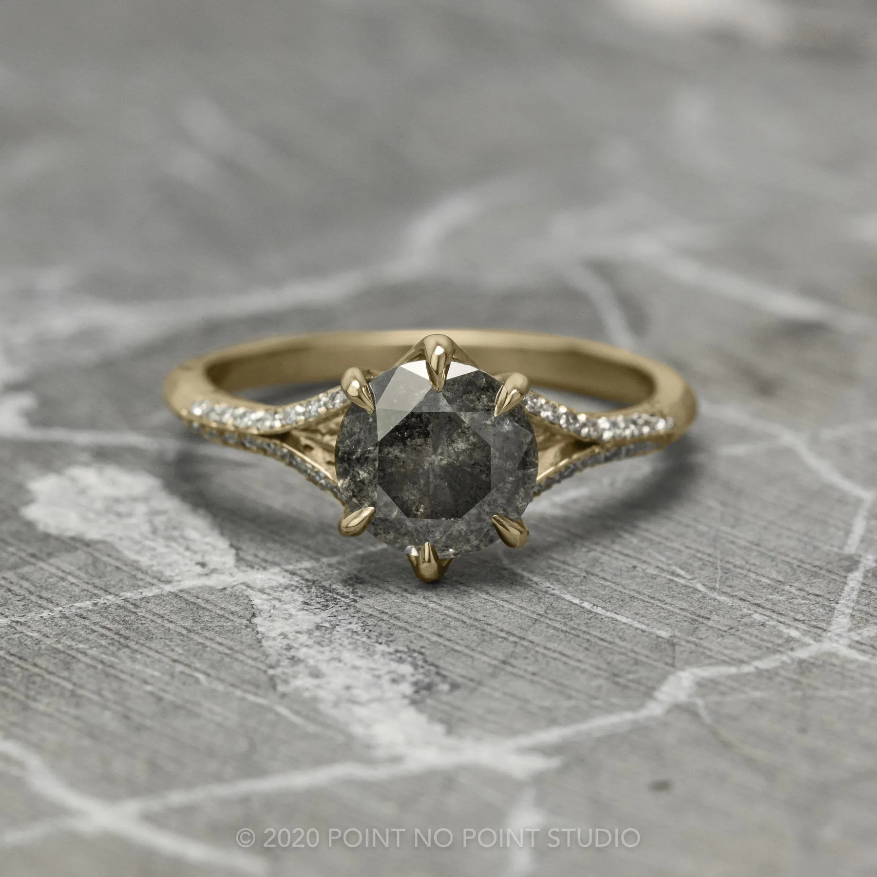 2.28 Carat Salt and Pepper Diamond Engagement Ring, Mackenzie Setting, 14K Yellow Gold
