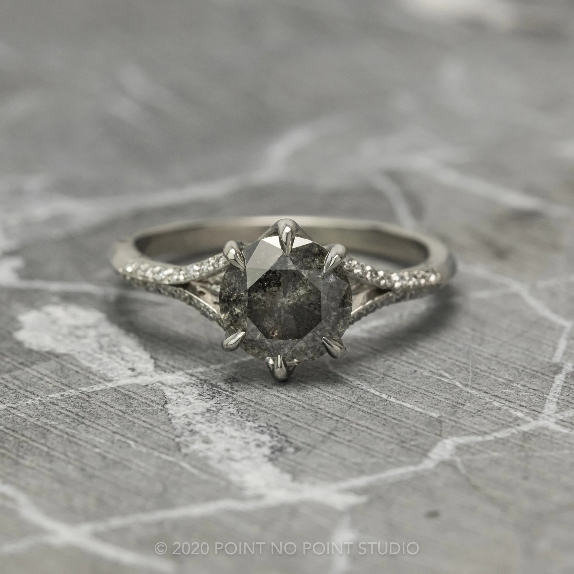 2.28 Carat Salt and Pepper Diamond Engagement Ring, Mackenzie Setting, Platinum