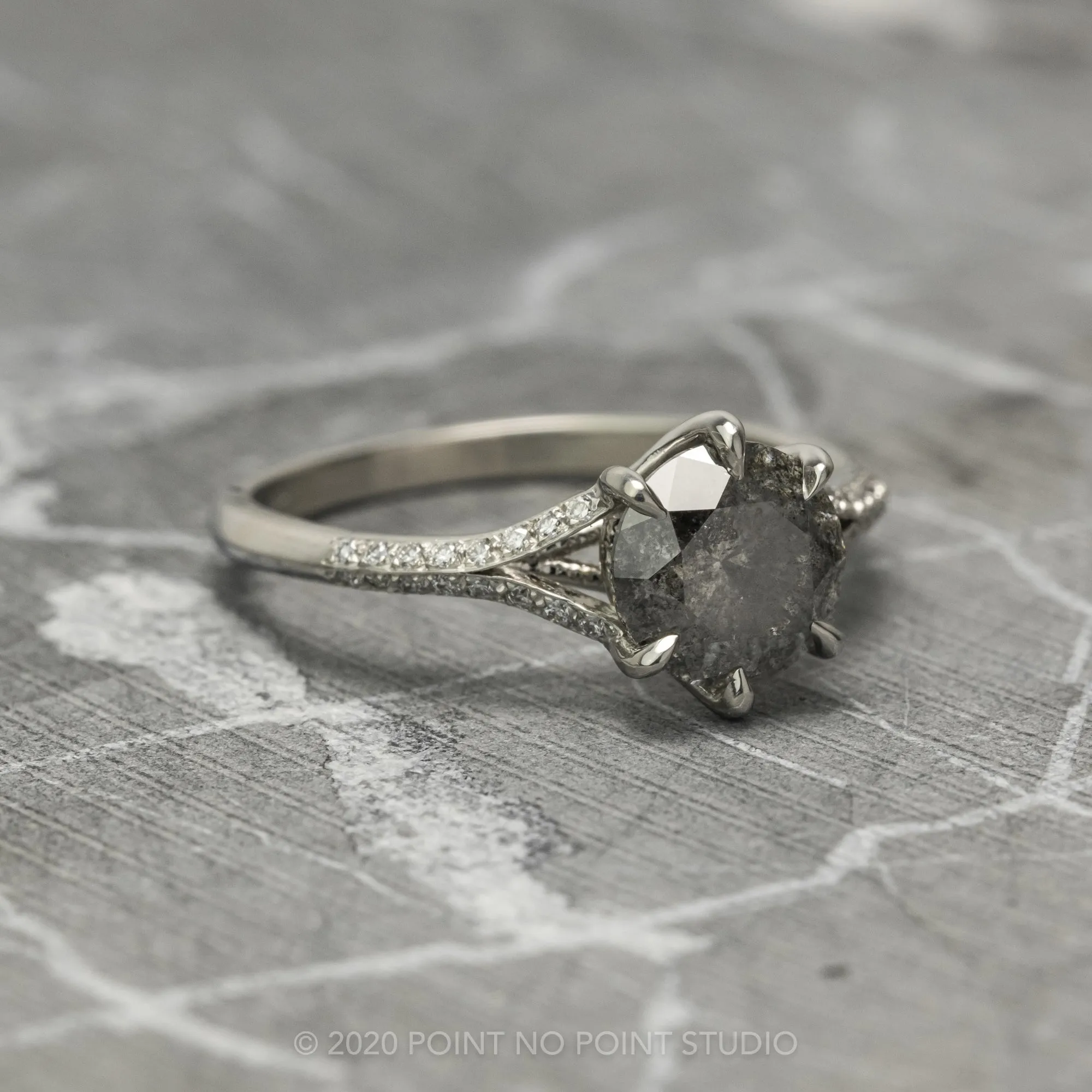 2.28 Carat Salt and Pepper Diamond Engagement Ring, Mackenzie Setting, Platinum