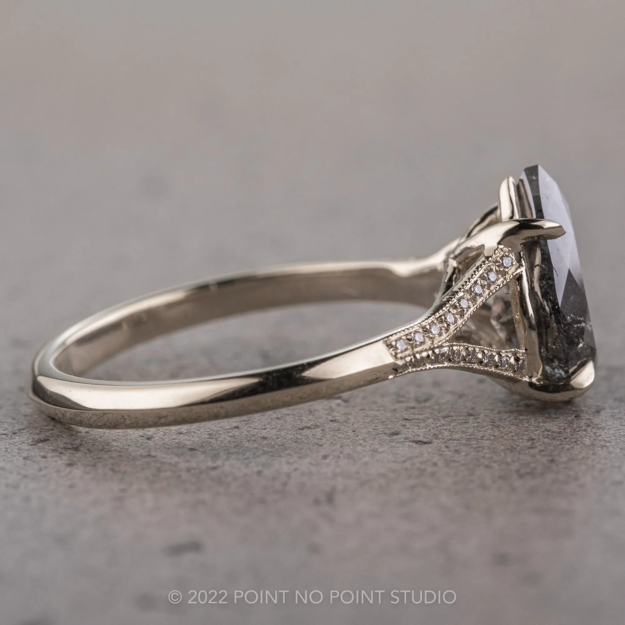 2.38 Carat Black Speckled Pear Diamond Engagement Ring, Mackenzie Setting, Platinum