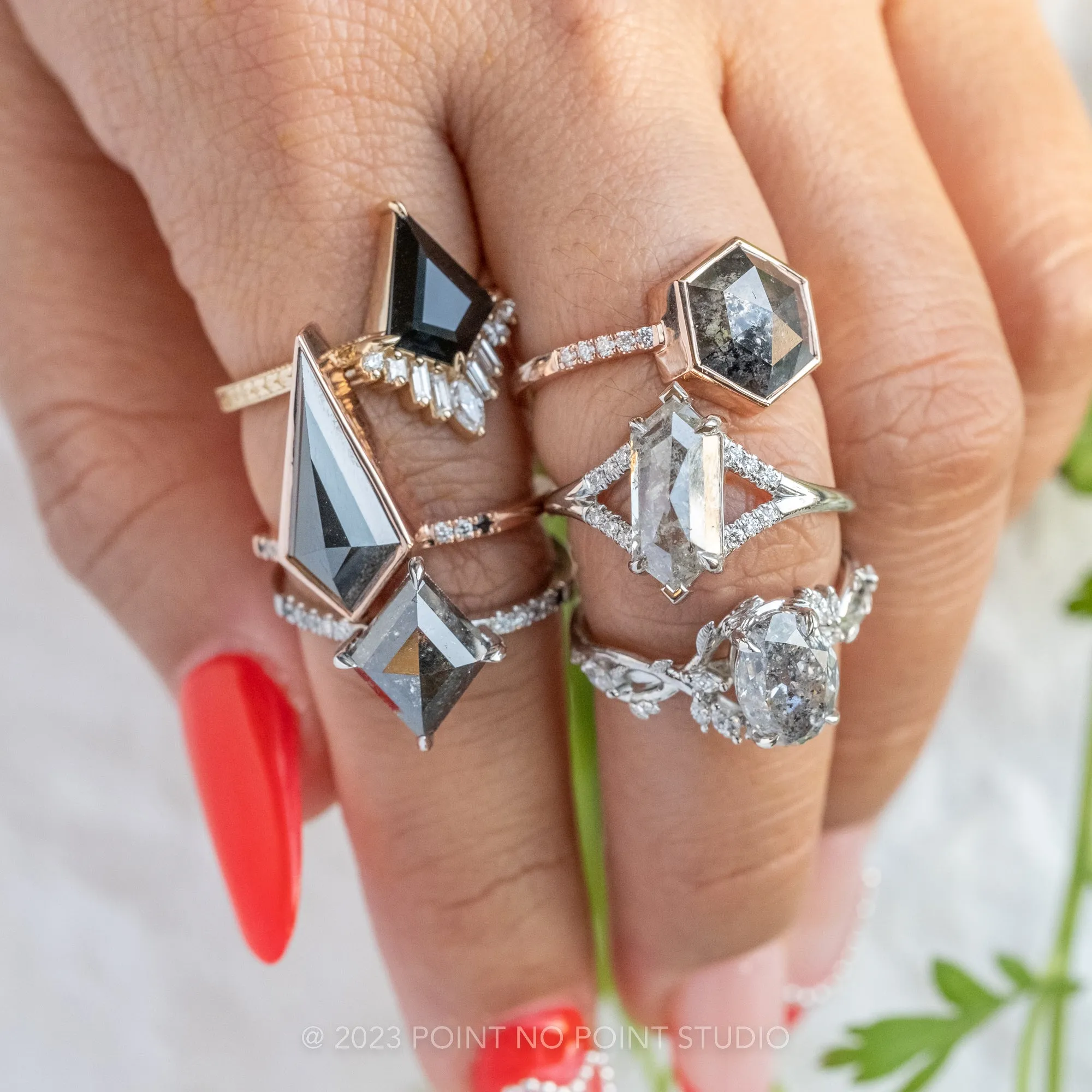 2.47 Carat Salt and Pepper Lozenge Diamond Engagement Ring, Ombre Filigree Juliette Setting, Platinum
