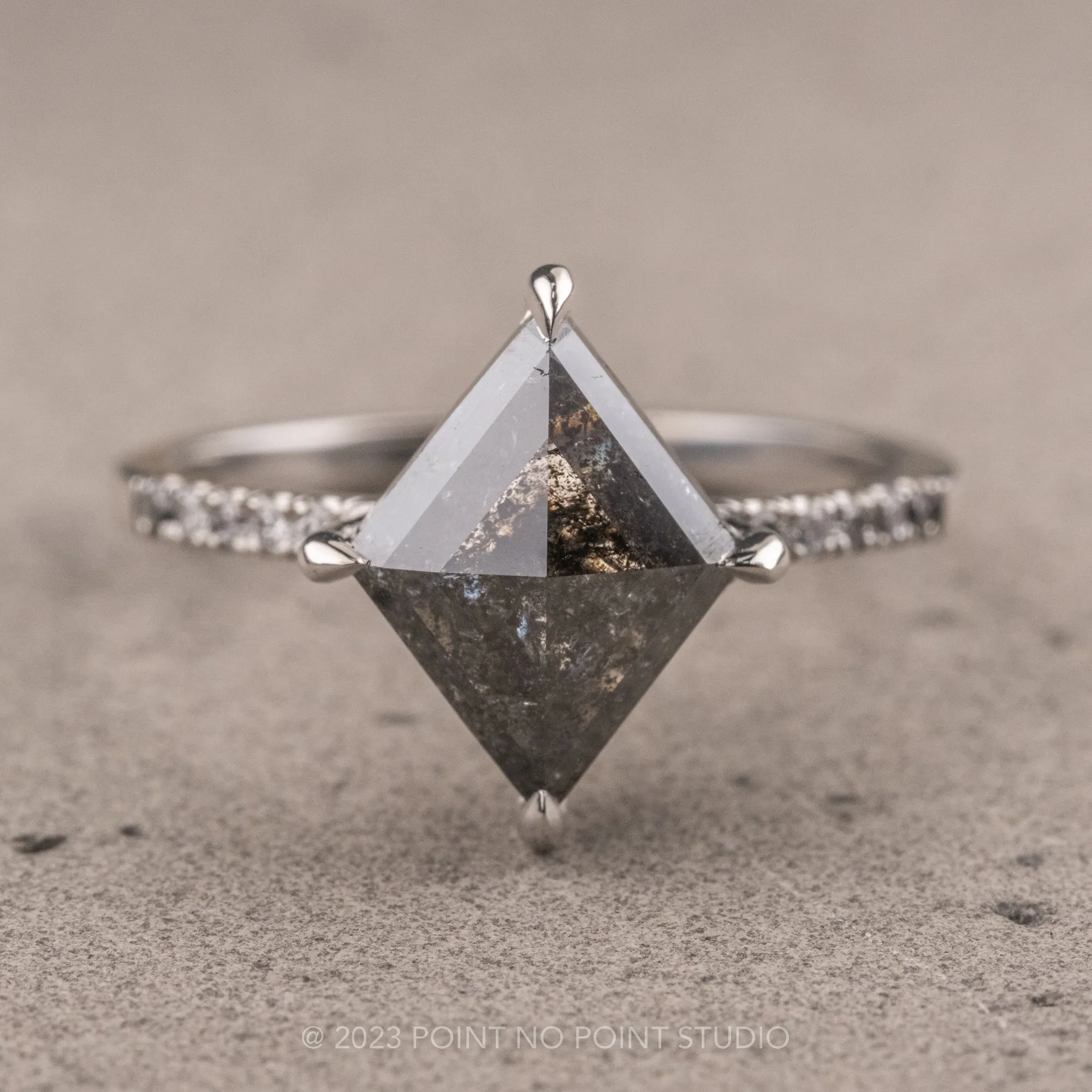 2.47 Carat Salt and Pepper Lozenge Diamond Engagement Ring, Ombre Filigree Juliette Setting, Platinum