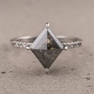 2.47 Carat Salt and Pepper Lozenge Diamond Engagement Ring, Ombre Filigree Juliette Setting, Platinum