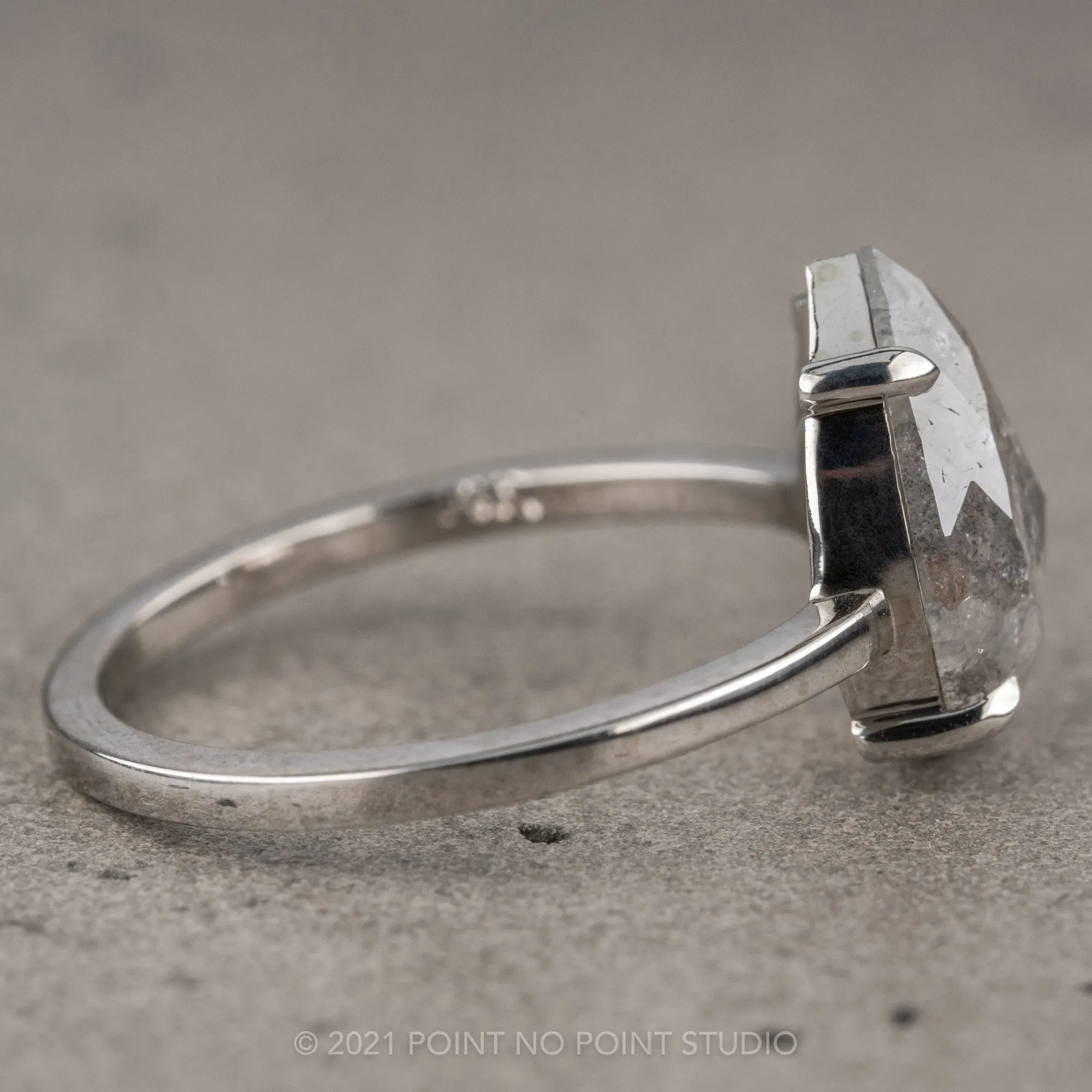 2.48 Carat Salt and Pepper Pear Diamond Engagement Ring, Jane Setting, 14K White Gold