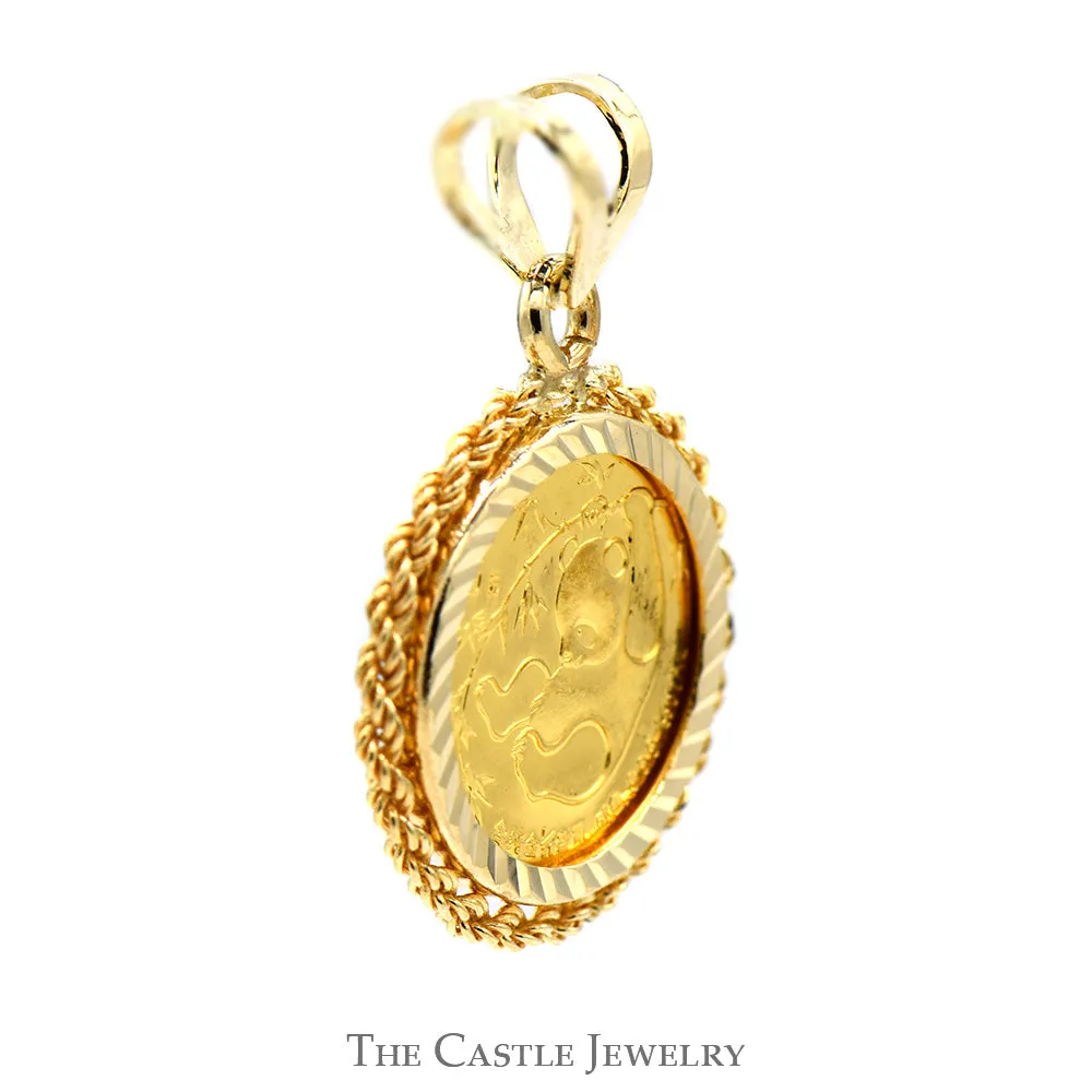 24k 1985 Panda Coin Pendant in 14k Yellow Gold Rope Bezel