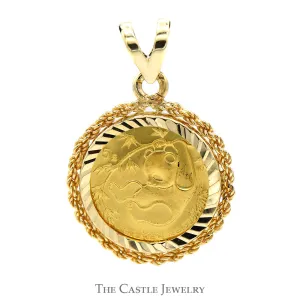 24k 1985 Panda Coin Pendant in 14k Yellow Gold Rope Bezel