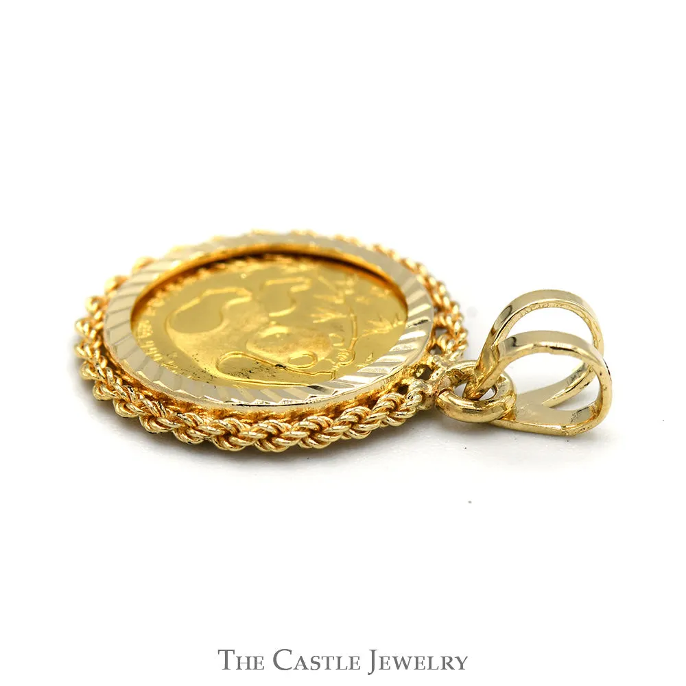24k 1985 Panda Coin Pendant in 14k Yellow Gold Rope Bezel