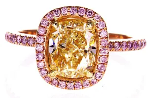 2.50CT Engagement Ring Natural Diamond Fancy Yellow Pink Rose Gold GIA Certified