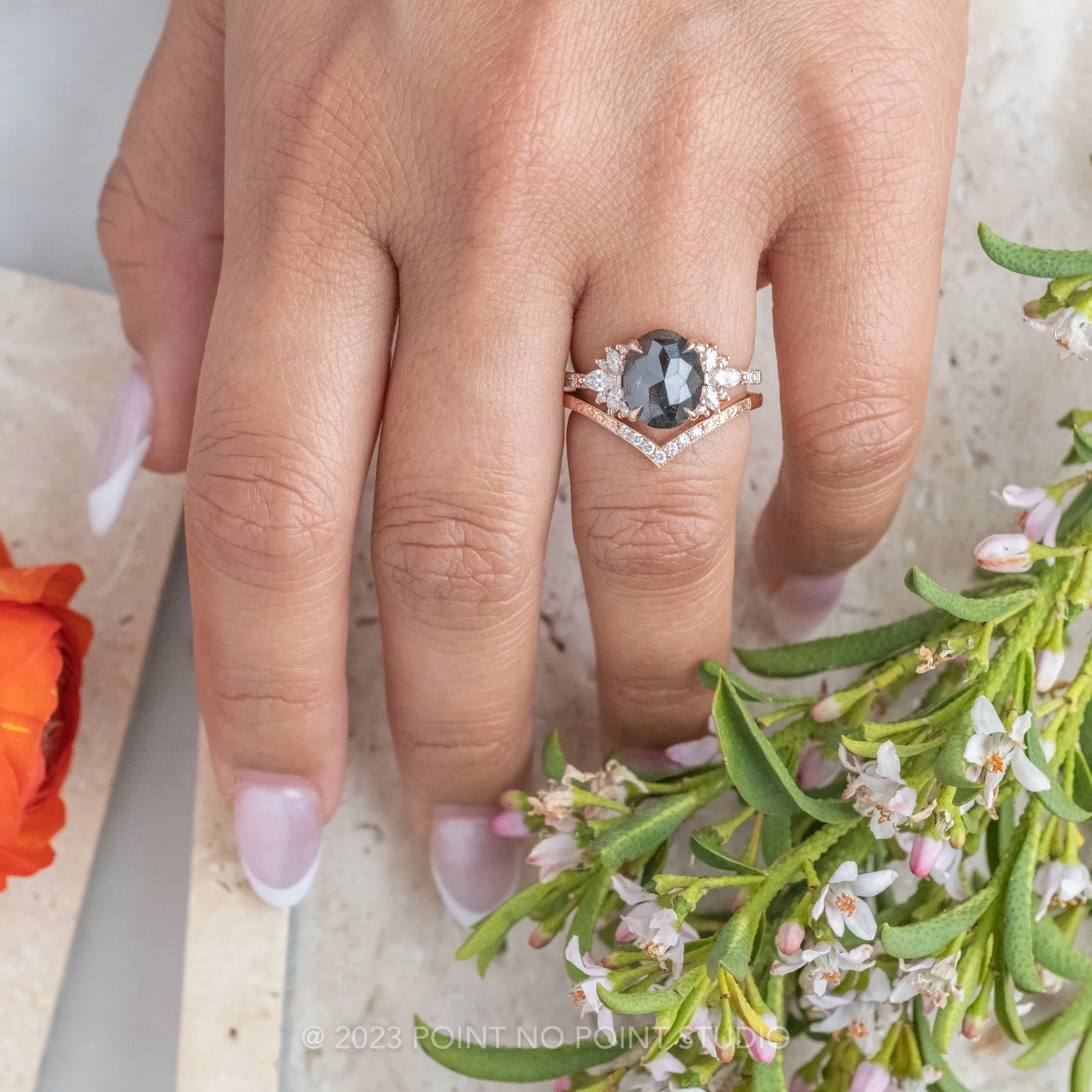 2.57 Carat Black Oval Diamond Engagement Ring, Monarch Setting, 14K Rose Gold