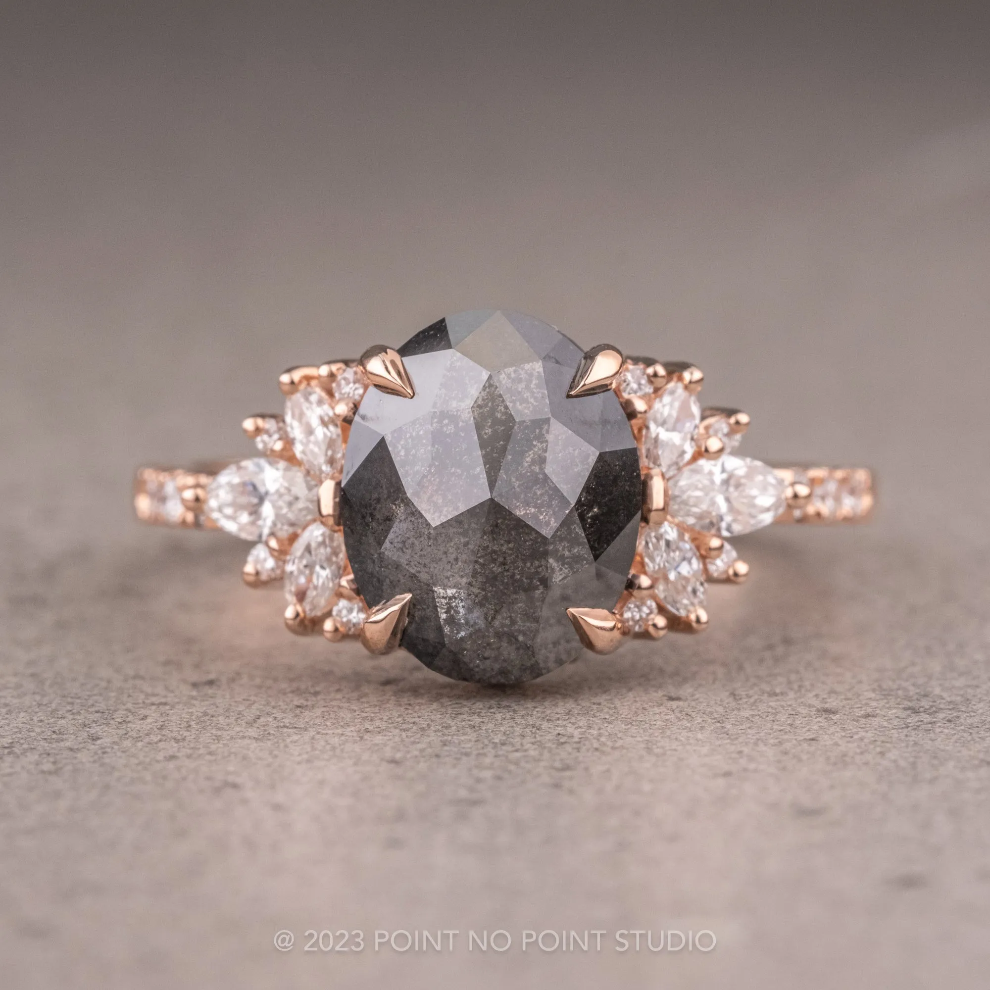2.57 Carat Black Oval Diamond Engagement Ring, Monarch Setting, 14K Rose Gold