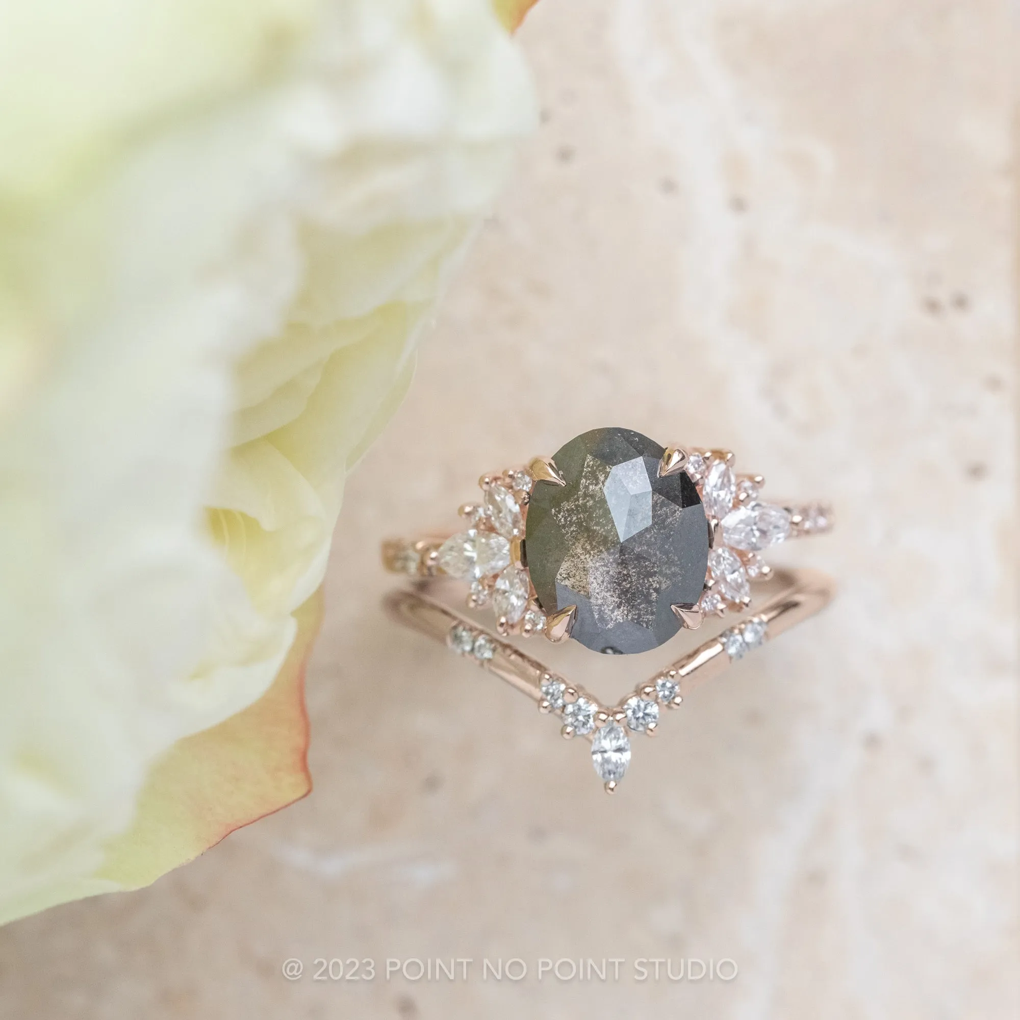 2.57 Carat Black Oval Diamond Engagement Ring, Monarch Setting, 14K Rose Gold
