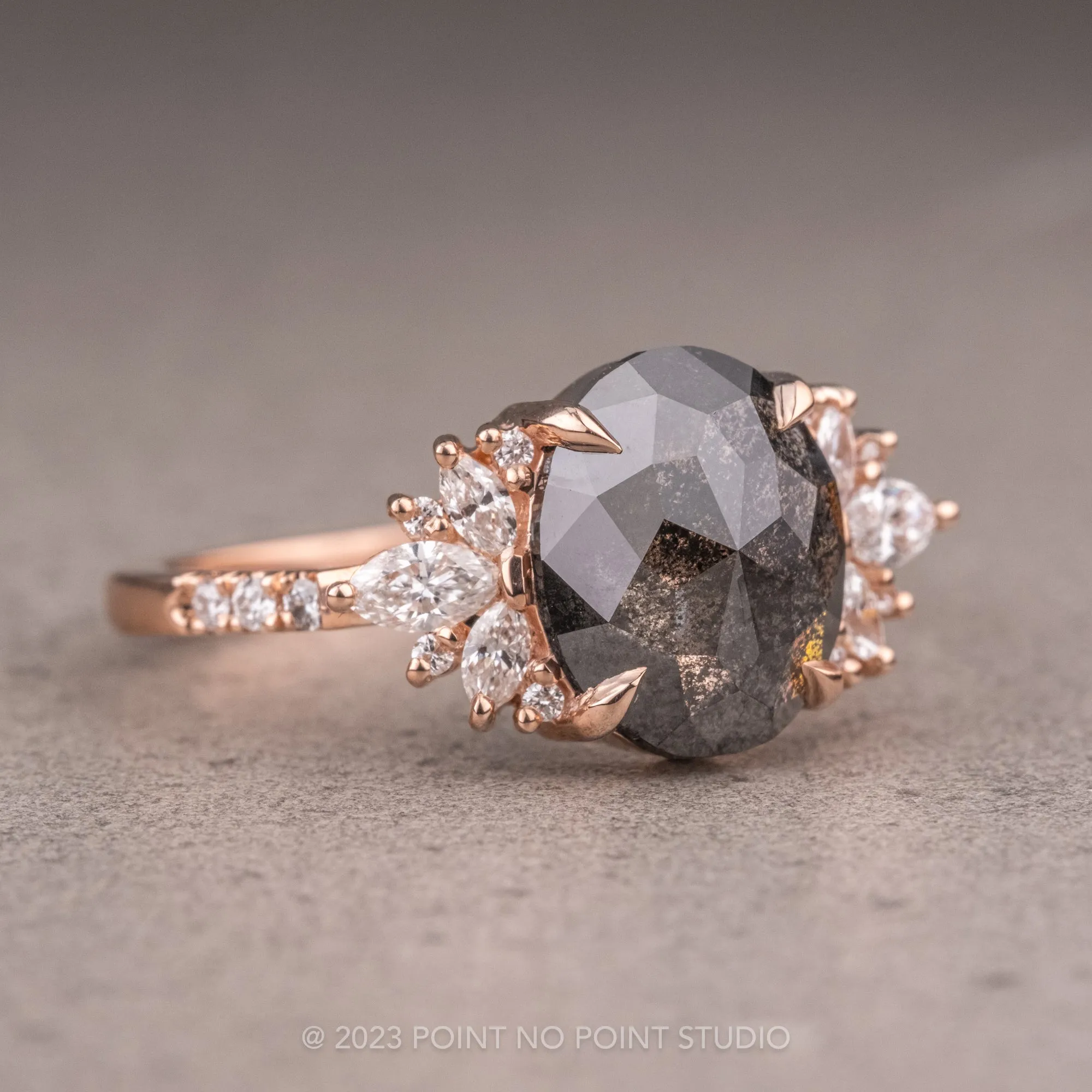 2.57 Carat Black Oval Diamond Engagement Ring, Monarch Setting, 14K Rose Gold