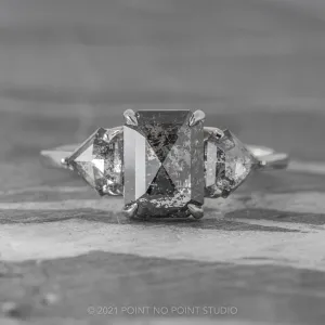 2.59 Carat Salt and Pepper Emerald Diamond Engagement Ring, Zoe setting, 14K White Gold