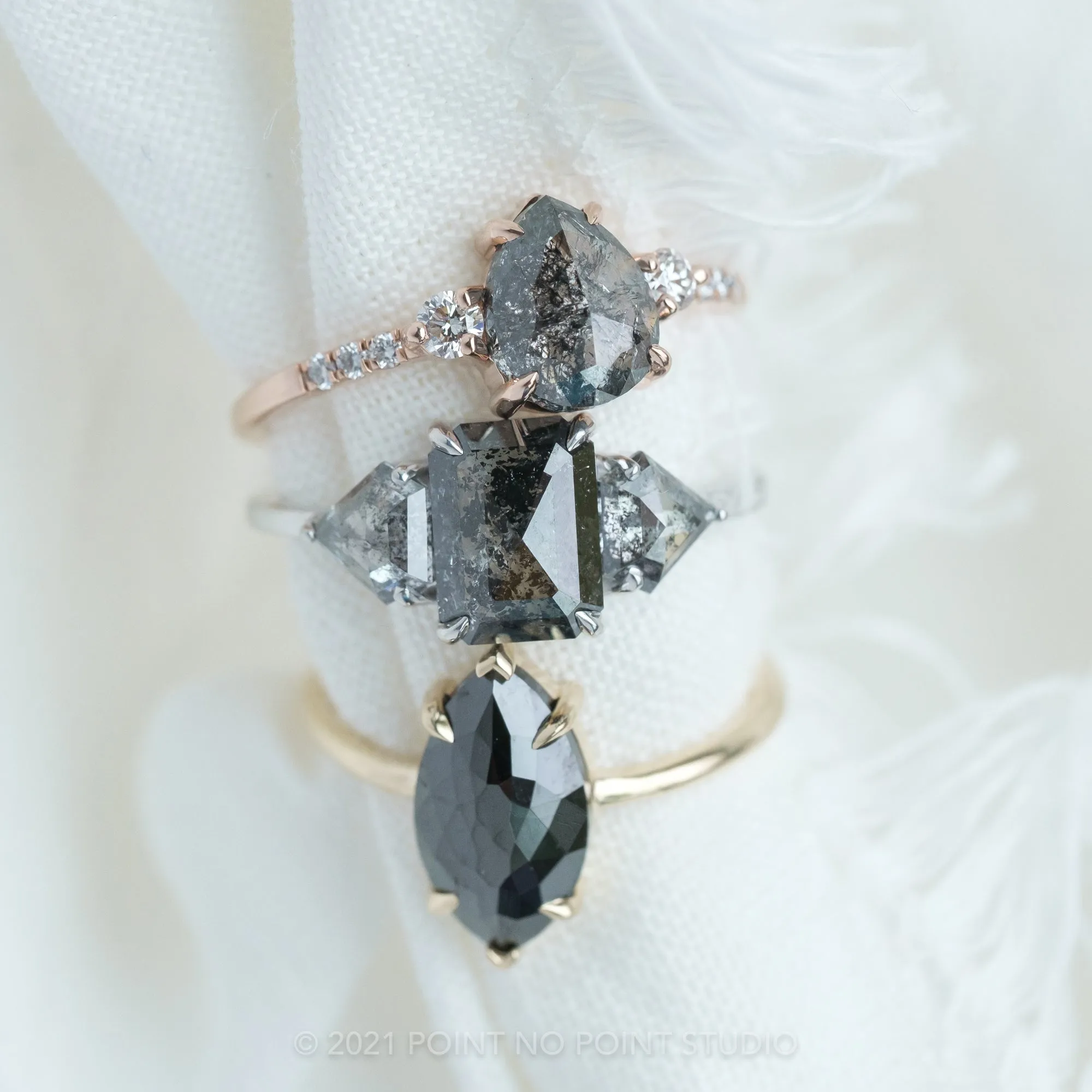 2.59 Carat Salt and Pepper Emerald Diamond Engagement Ring, Zoe setting, 14K White Gold