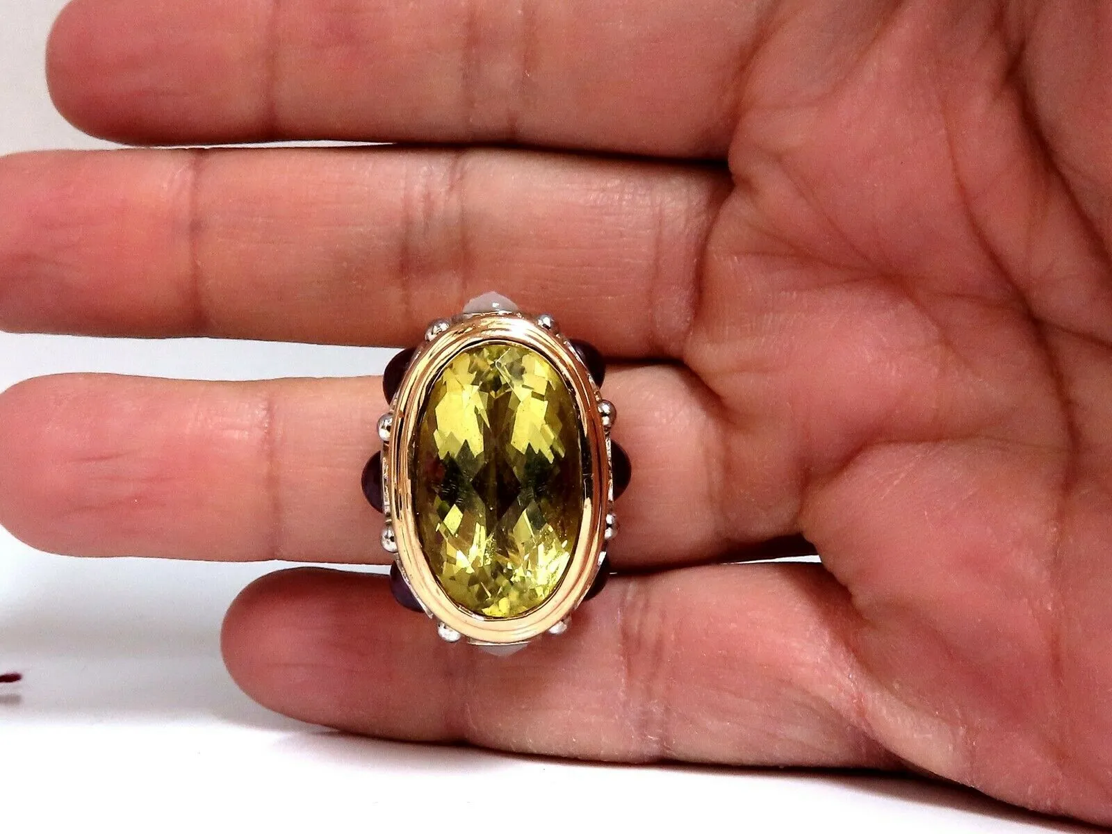 25ct Natural Lemon Quartz Vintage Ring 19 Karat Vintage Middle East 52 Gram