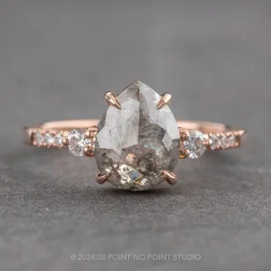 2.71 Carat Salt and Pepper Pear Diamond Engagement Ring, Eliza Setting, 14K Rose Gold
