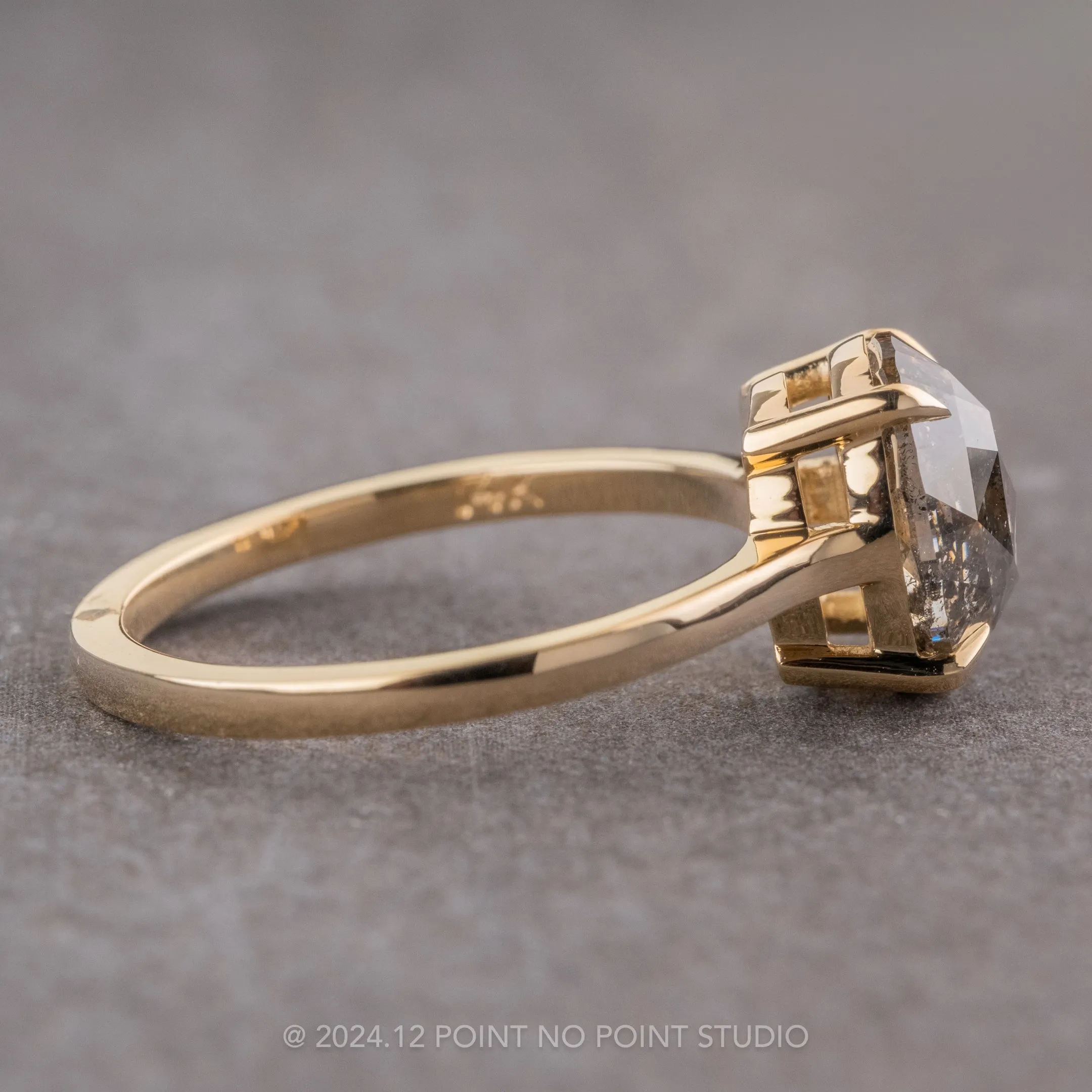 2.77 Carat Salt and Pepper Oval Diamond Engagement Ring, Lark Setting, 14K Yellow Gold