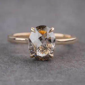 2.77 Carat Salt and Pepper Oval Diamond Engagement Ring, Lark Setting, 14K Yellow Gold