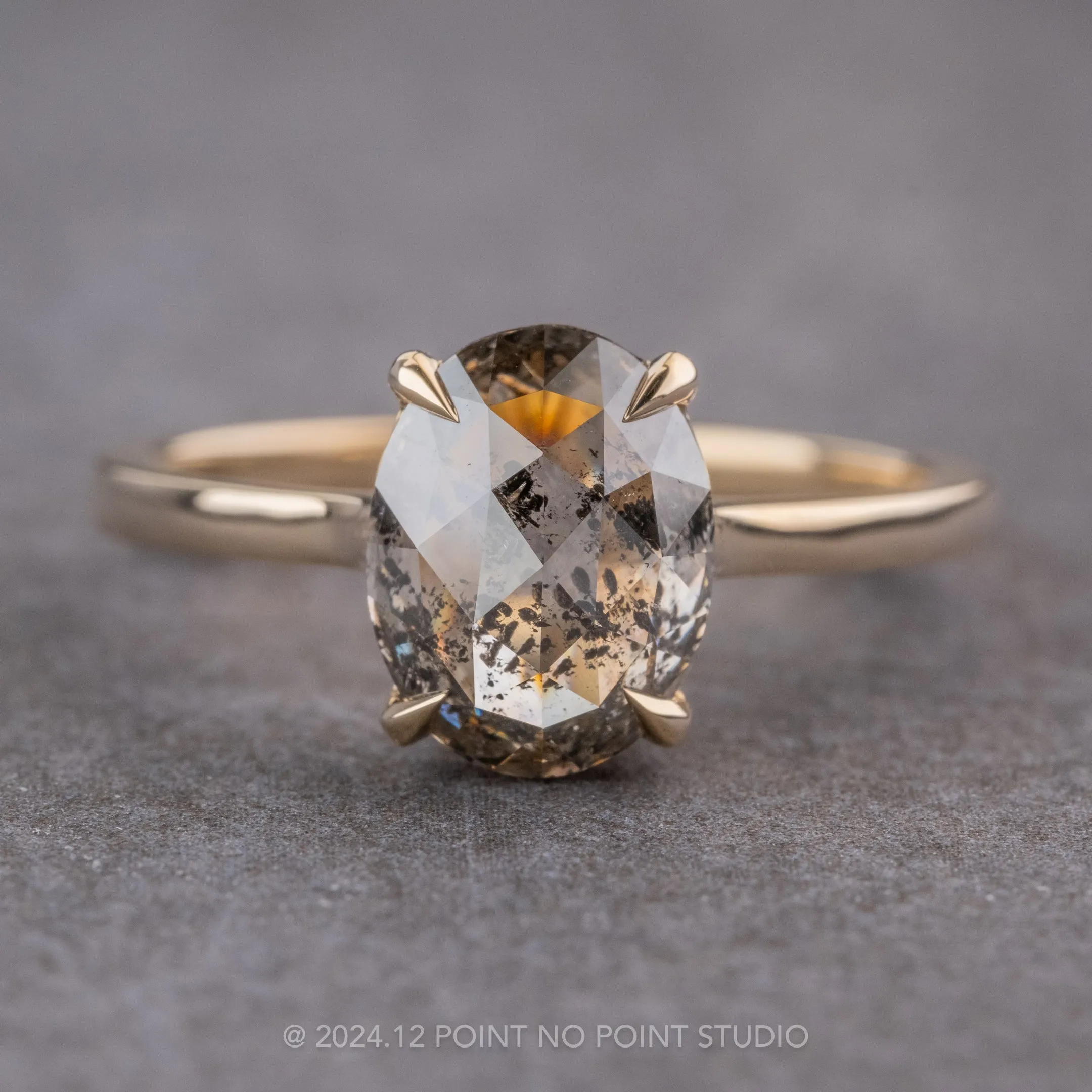 2.77 Carat Salt and Pepper Oval Diamond Engagement Ring, Lark Setting, 14K Yellow Gold