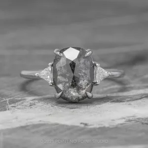 2.80 Carat Black Speckled Oval Diamond Engagement Ring, Zoe Setting, 14K White Gold