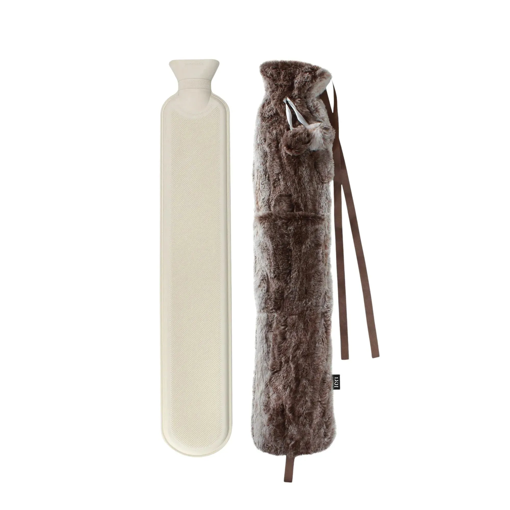 2L Long Hot Water Bottle With Plush Cover & Pompoms