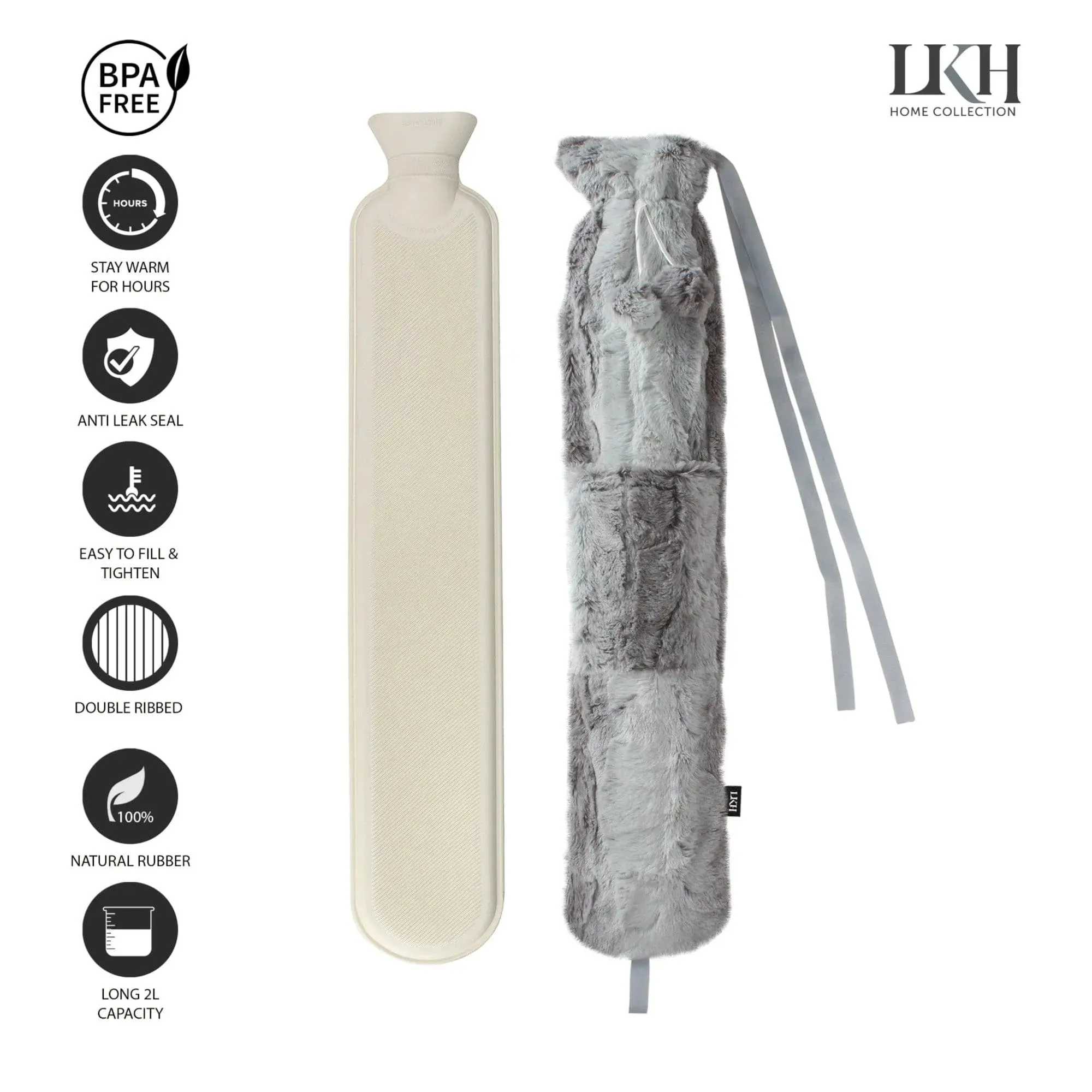 2L Long Hot Water Bottle With Plush Cover & Pompoms