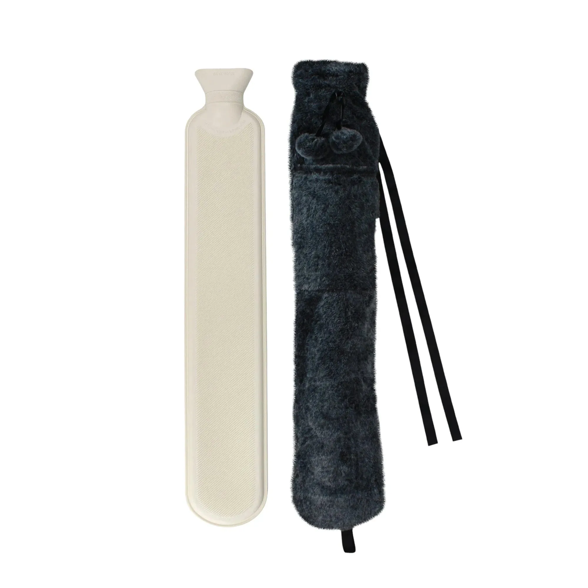 2L Long Hot Water Bottle With Plush Cover & Pompoms