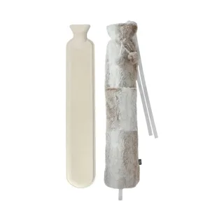 2L Long Hot Water Bottle With Plush Cover & Pompoms