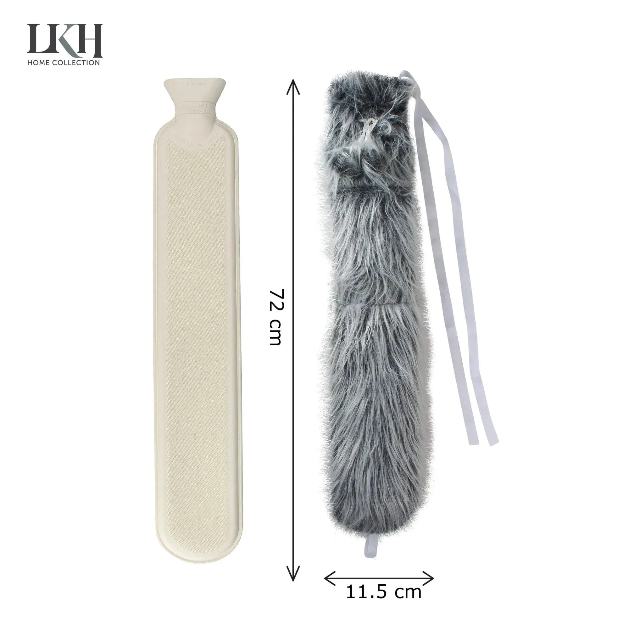 2L Long Hot Water Bottle With Plush Cover & Pompoms