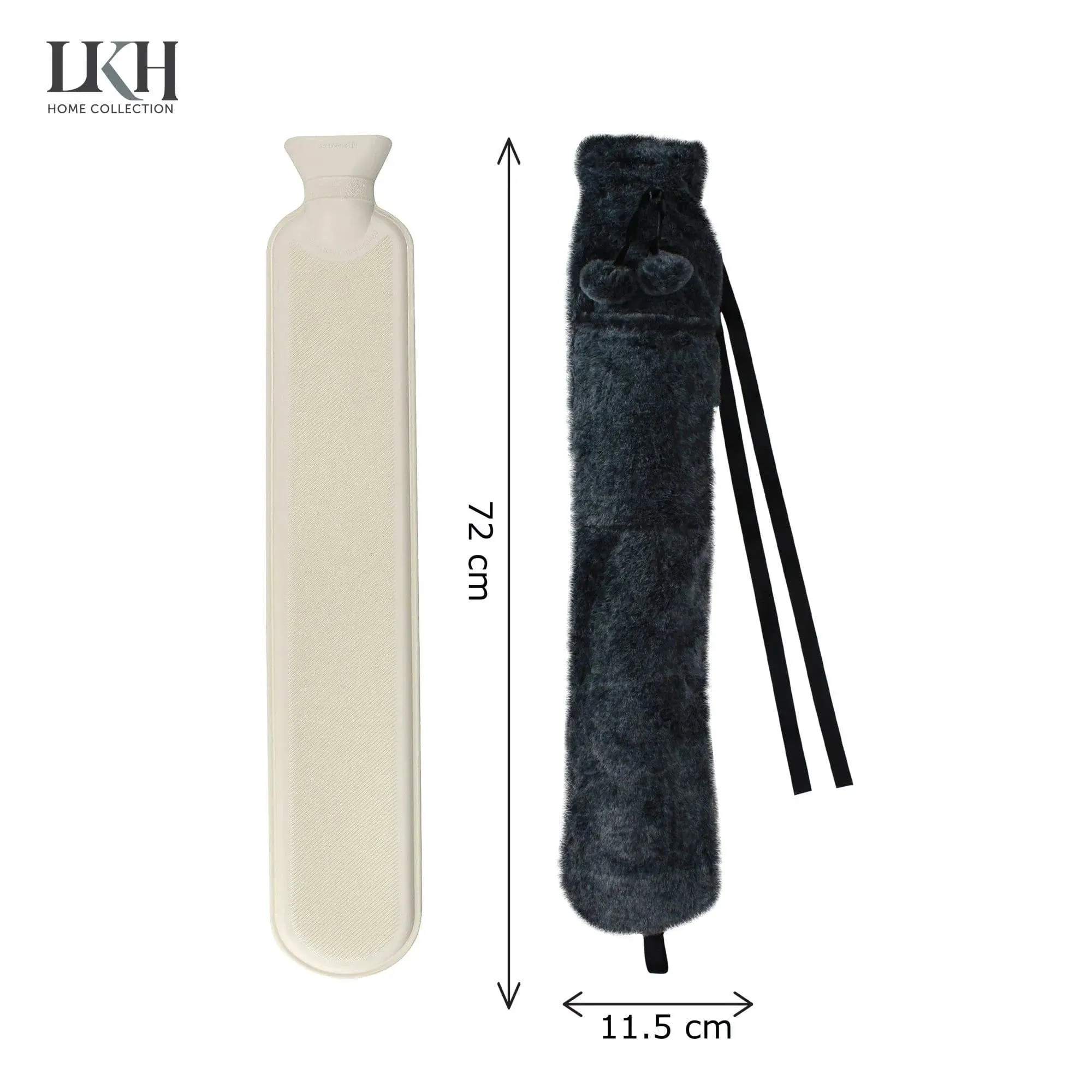 2L Long Hot Water Bottle With Plush Cover & Pompoms