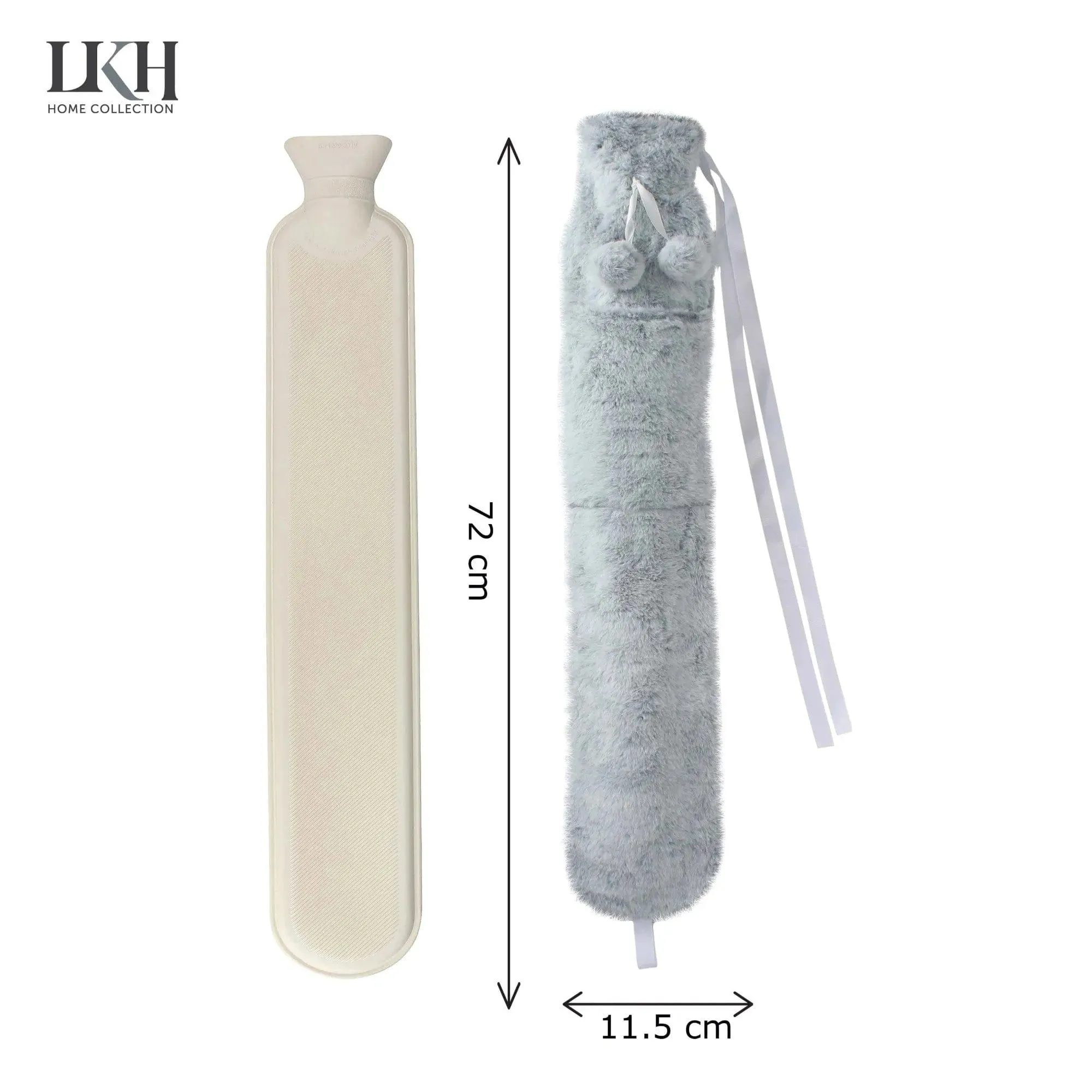 2L Long Hot Water Bottle With Plush Cover & Pompoms