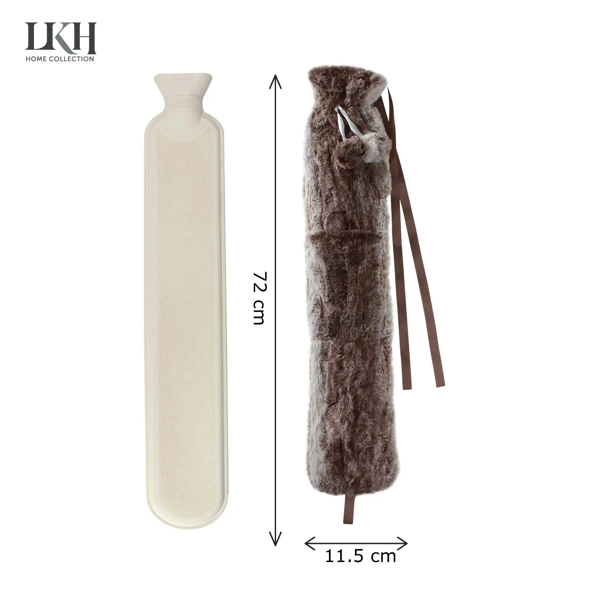 2L Long Hot Water Bottle With Plush Cover & Pompoms