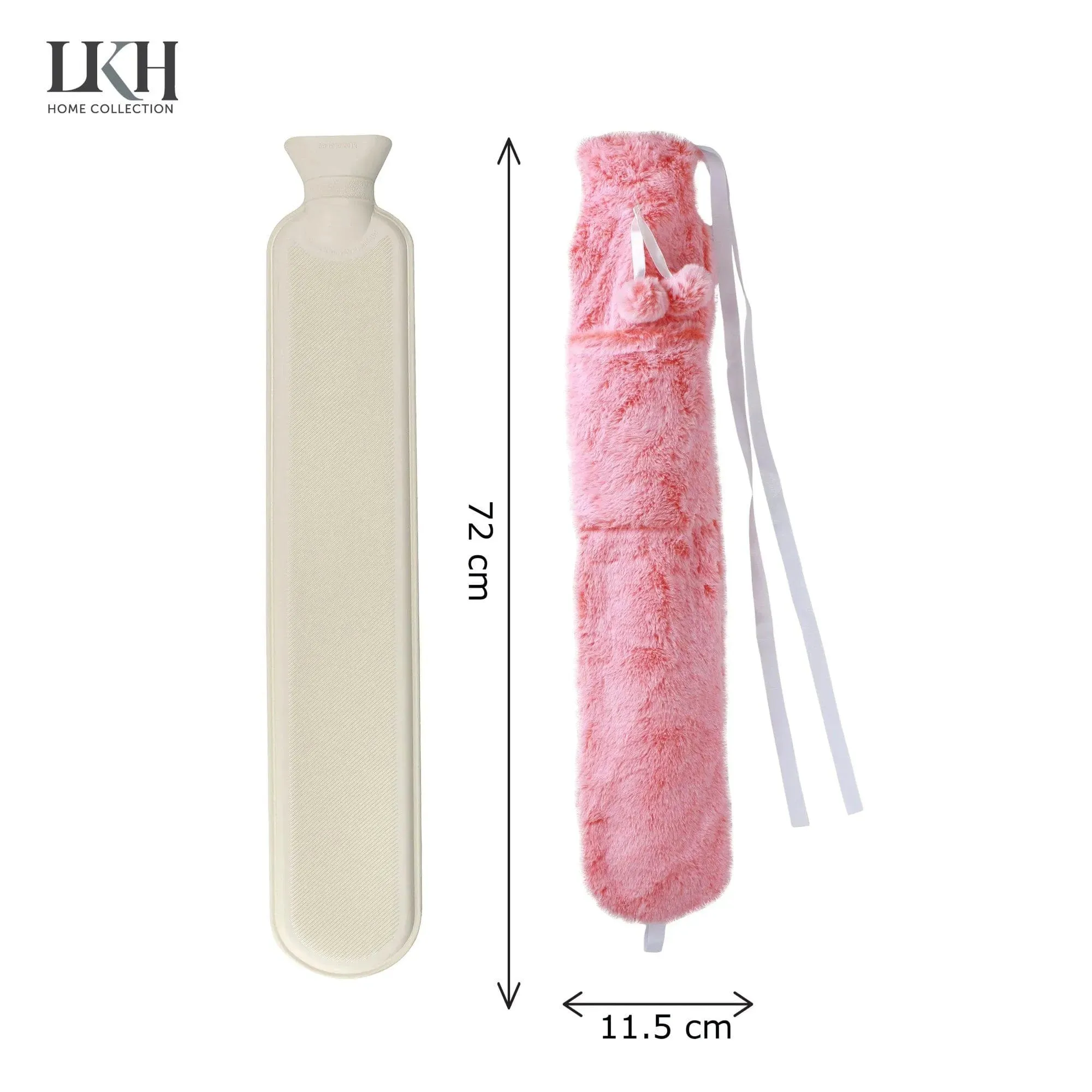 2L Long Hot Water Bottle With Plush Cover & Pompoms