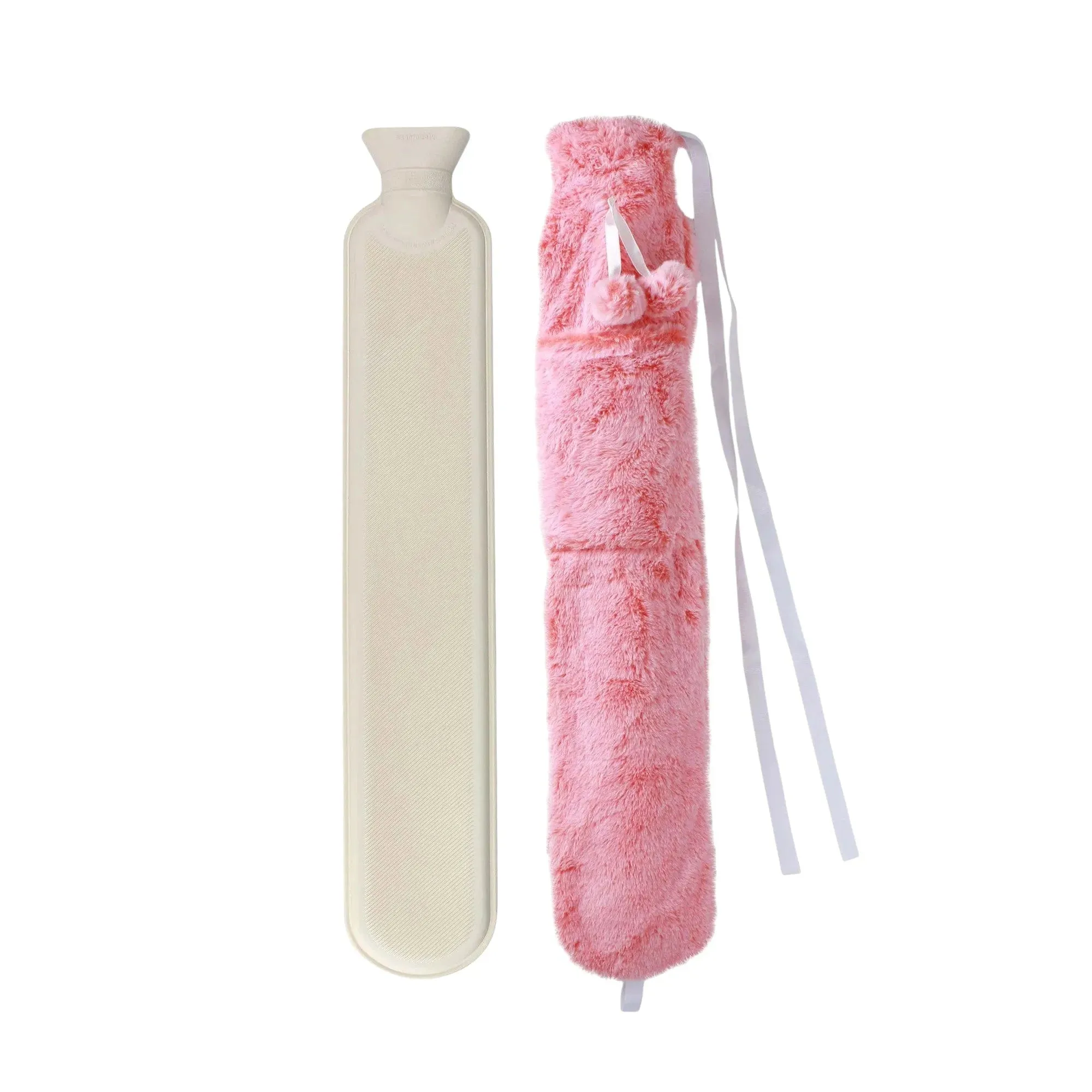 2L Long Hot Water Bottle With Plush Cover & Pompoms