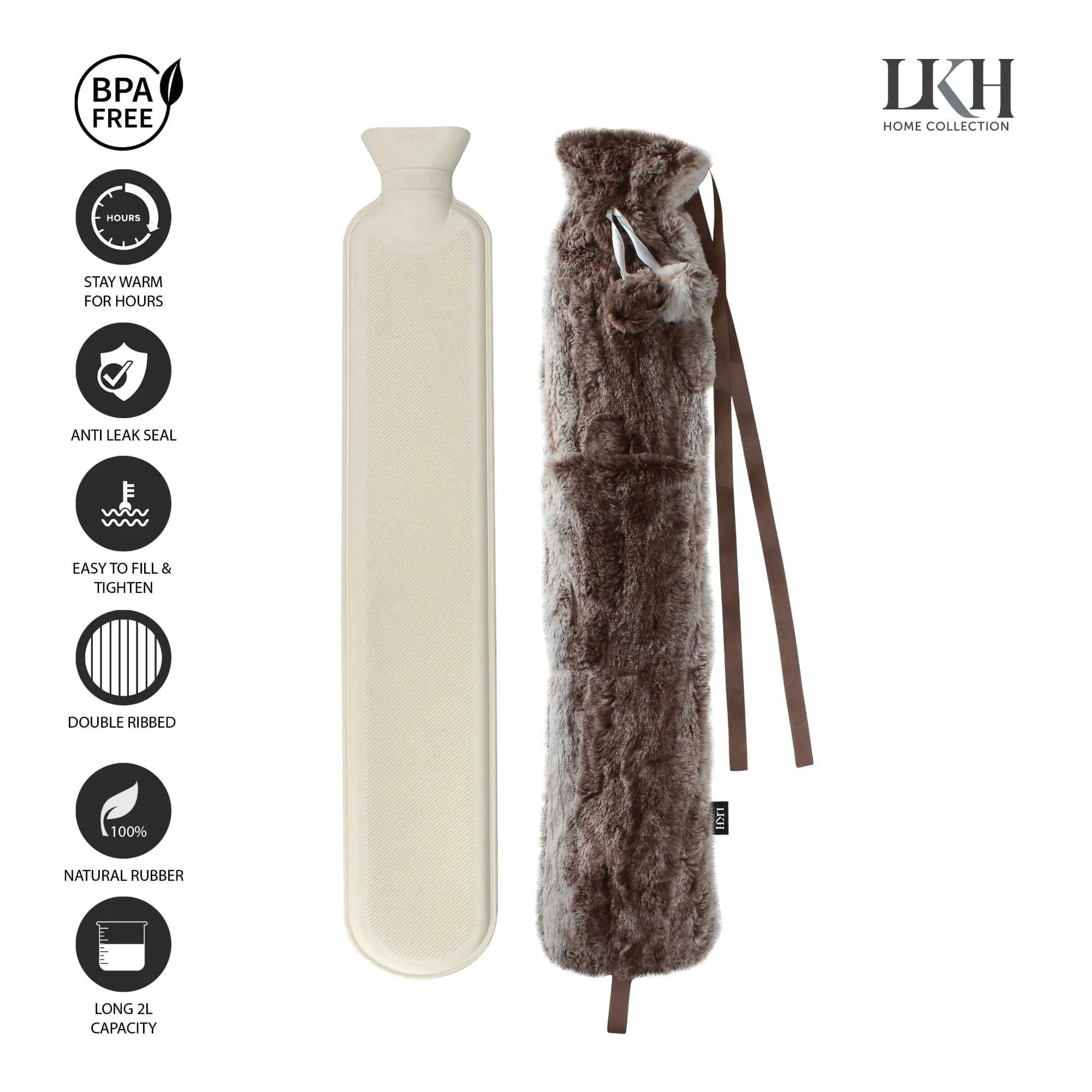2L Long Hot Water Bottle With Plush Cover & Pompoms