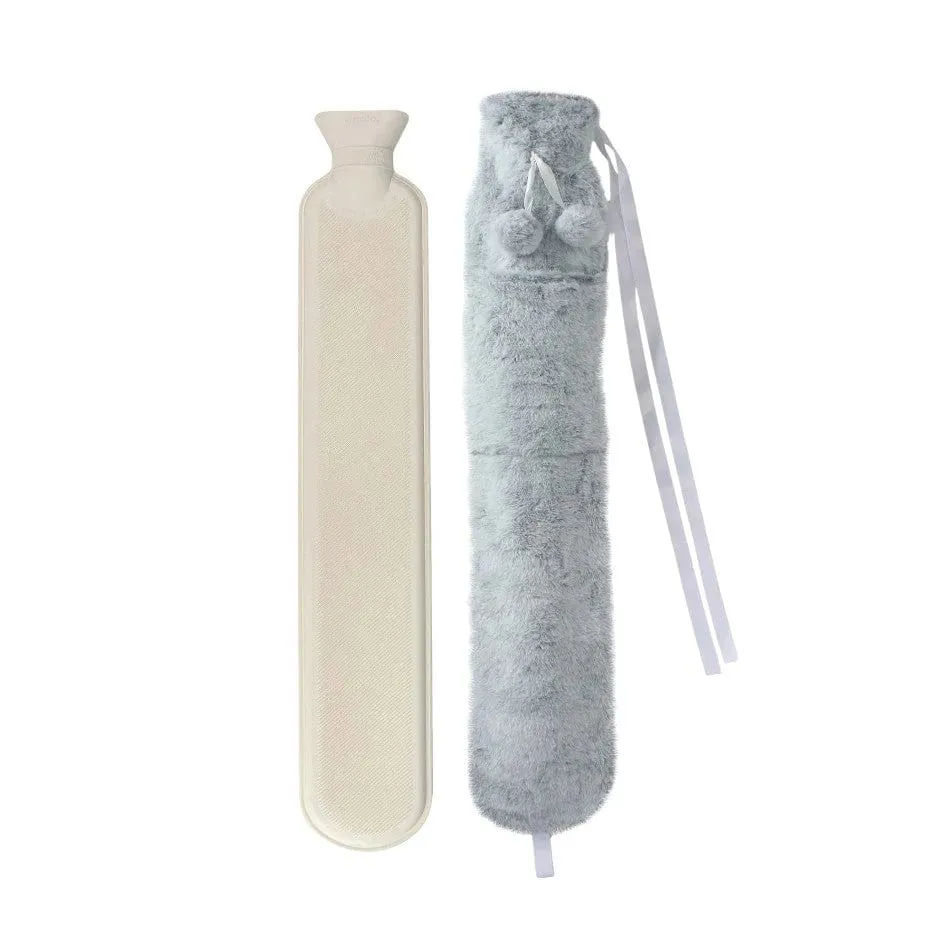 2L Long Hot Water Bottle With Plush Cover & Pompoms