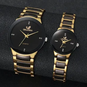 2PCS Couple's Watch Set - Stainless Steel Band Analog Quartz Watches Men and Women