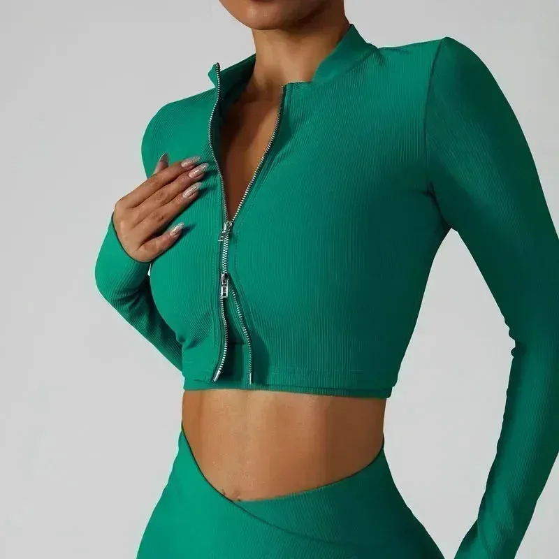 3-Piece Women's Tracksuit Set - Jacket, Sports Bra, and Leggings