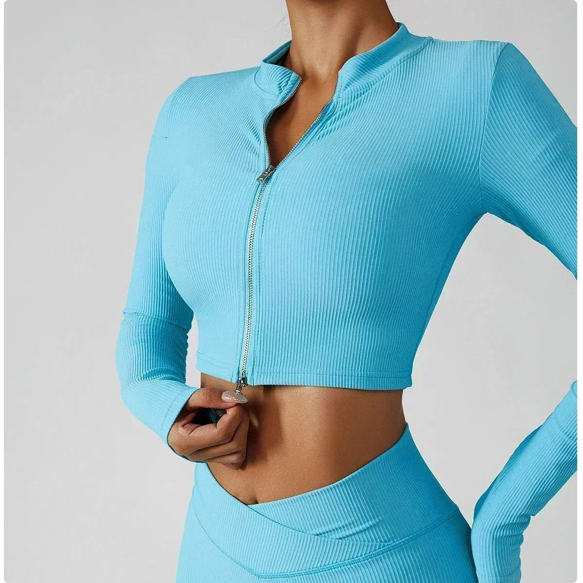 3-Piece Women's Tracksuit Set - Jacket, Sports Bra, and Leggings